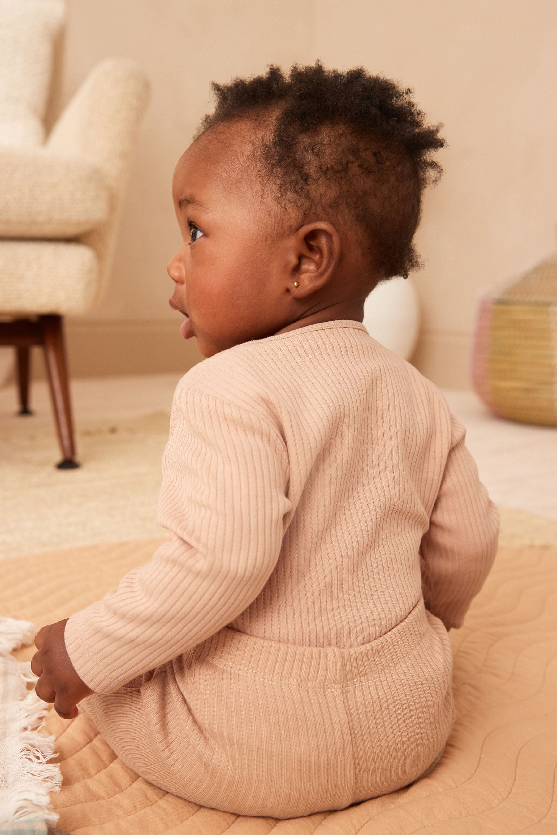 Mint Green/ Tan Brown Ribbed Relaxed Baby Leggings 4 Pack (0mths-2yrs)