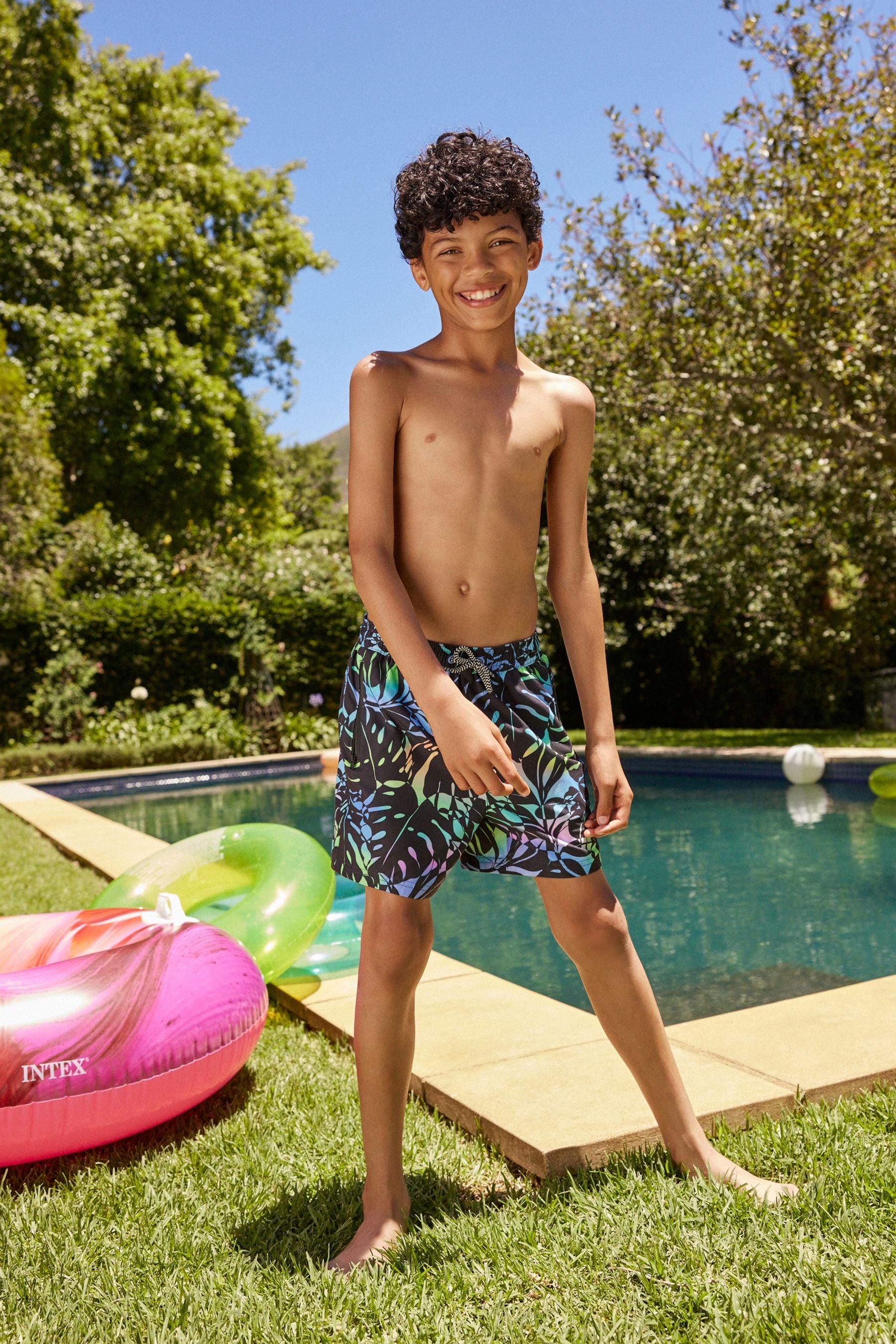 Black Leaf Printed Swim Shorts (3mths-16yrs)