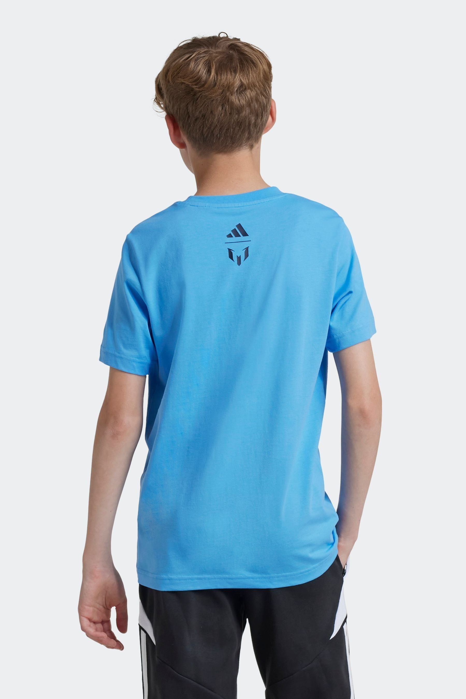 adidas Pale Blue Kids 100% Cotton Messi Football Graphic T-Shirt