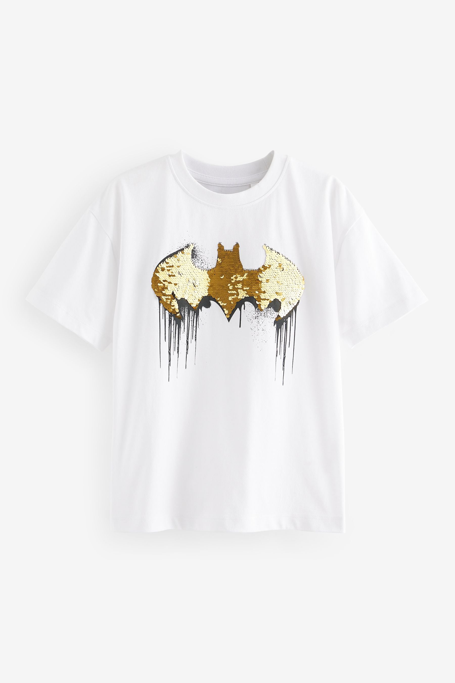 White 100% Cotton Licensed Flip Sequin Batman T-Shirt (3-15yrs)