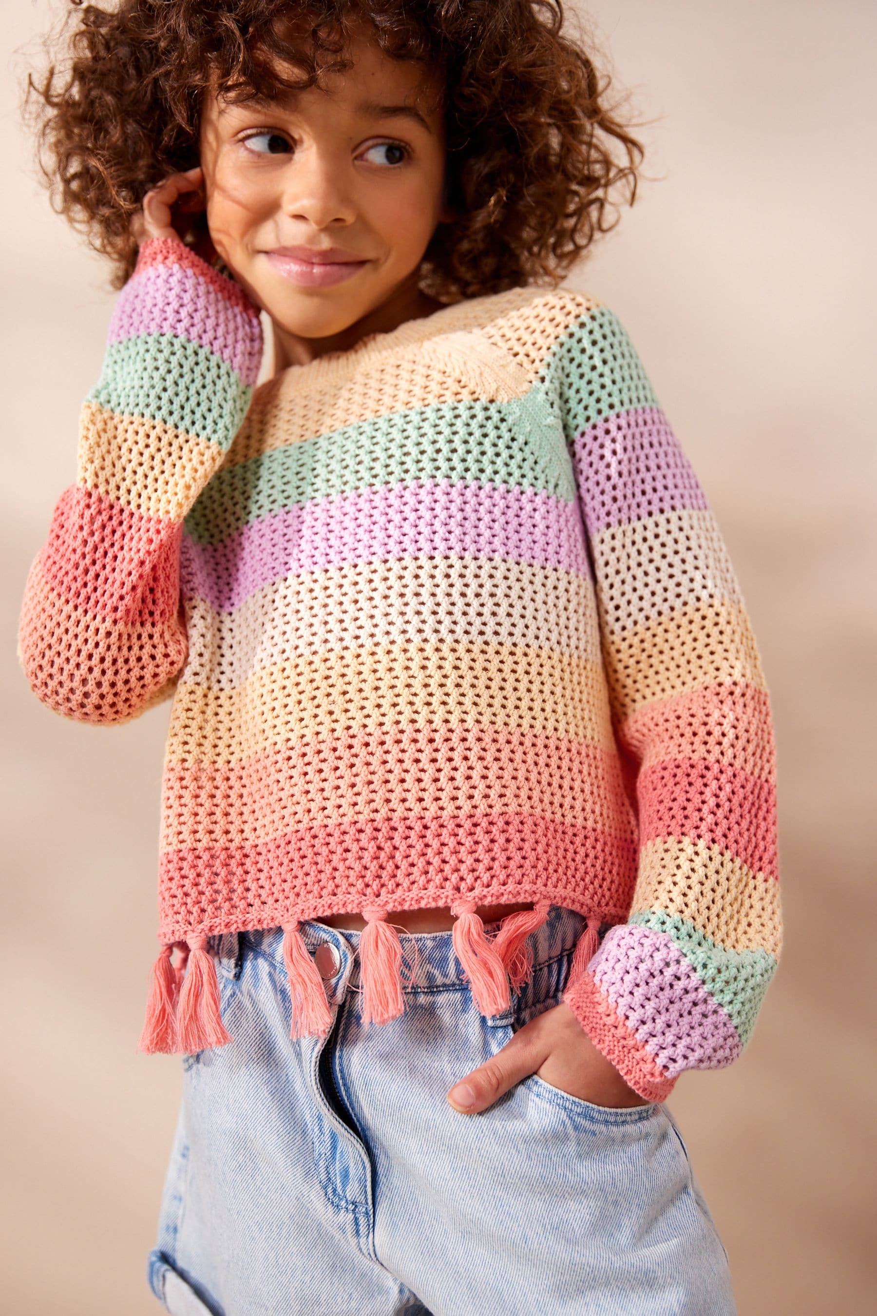 Rainbow 100% Cotton Tassle Jumper (3-16yrs)