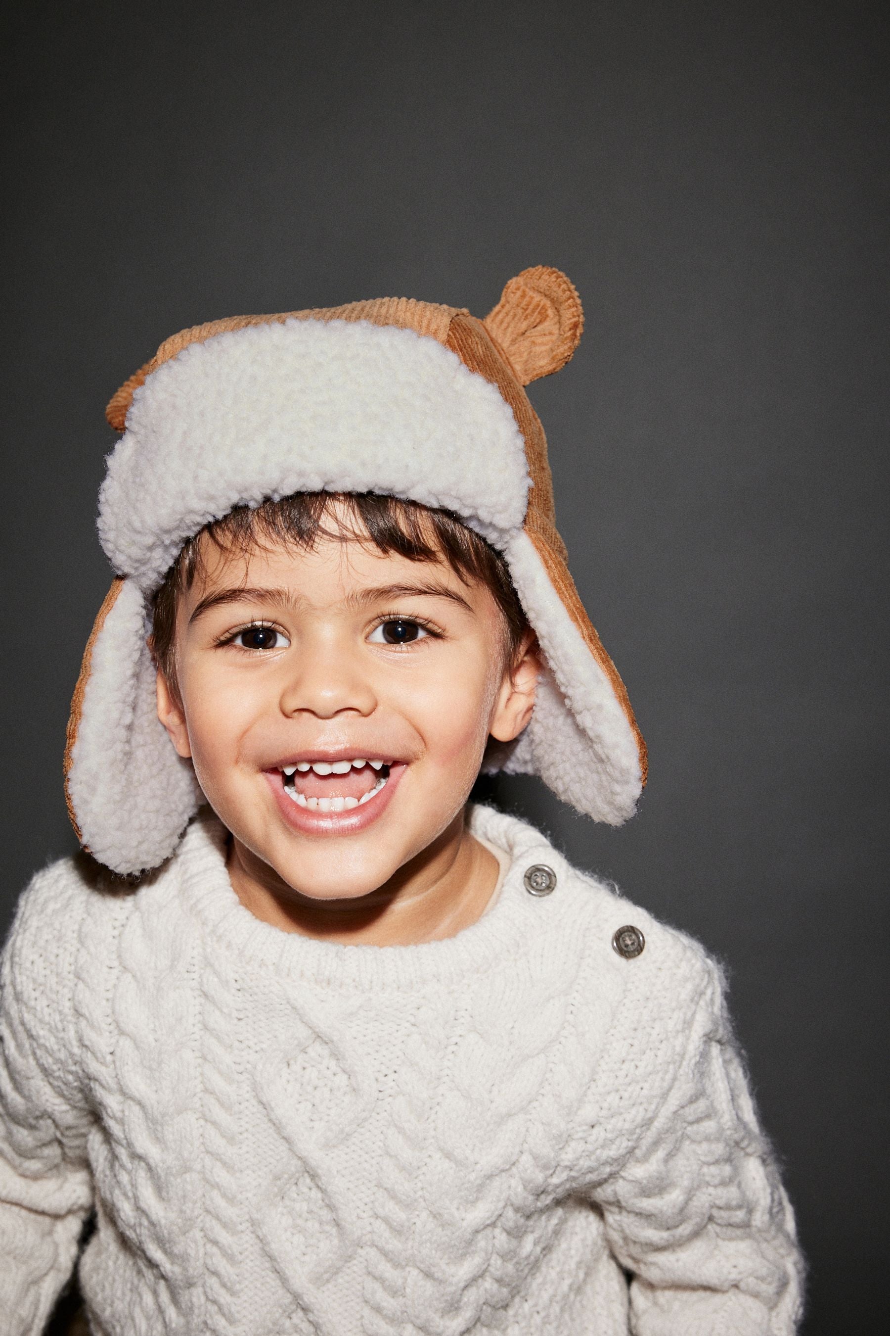 Neutral Corduroy Bear Trapper Hat (3mths-6yrs)