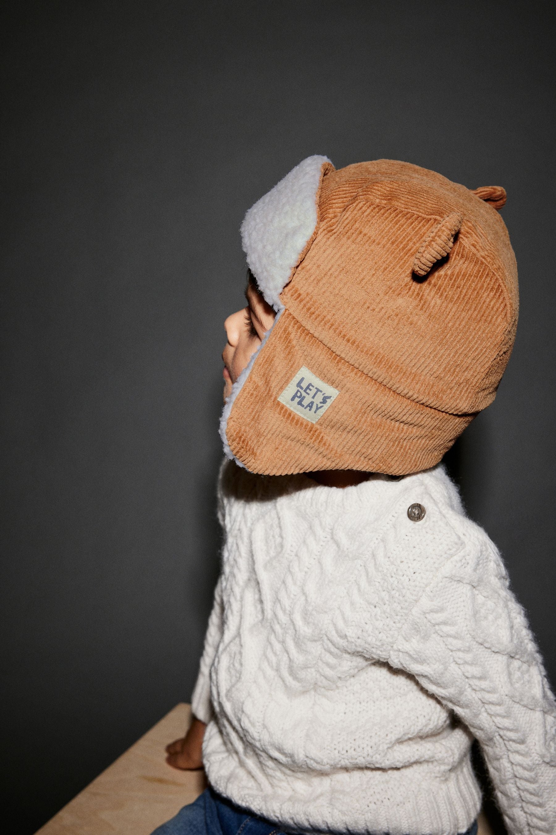 Neutral Corduroy Bear Trapper Hat (3mths-6yrs)