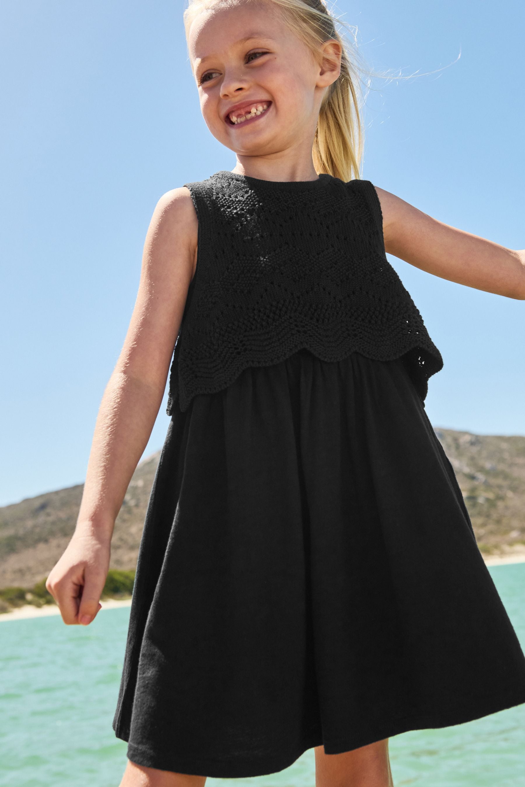 Black Crochet Vest Dress (3-12yrs)