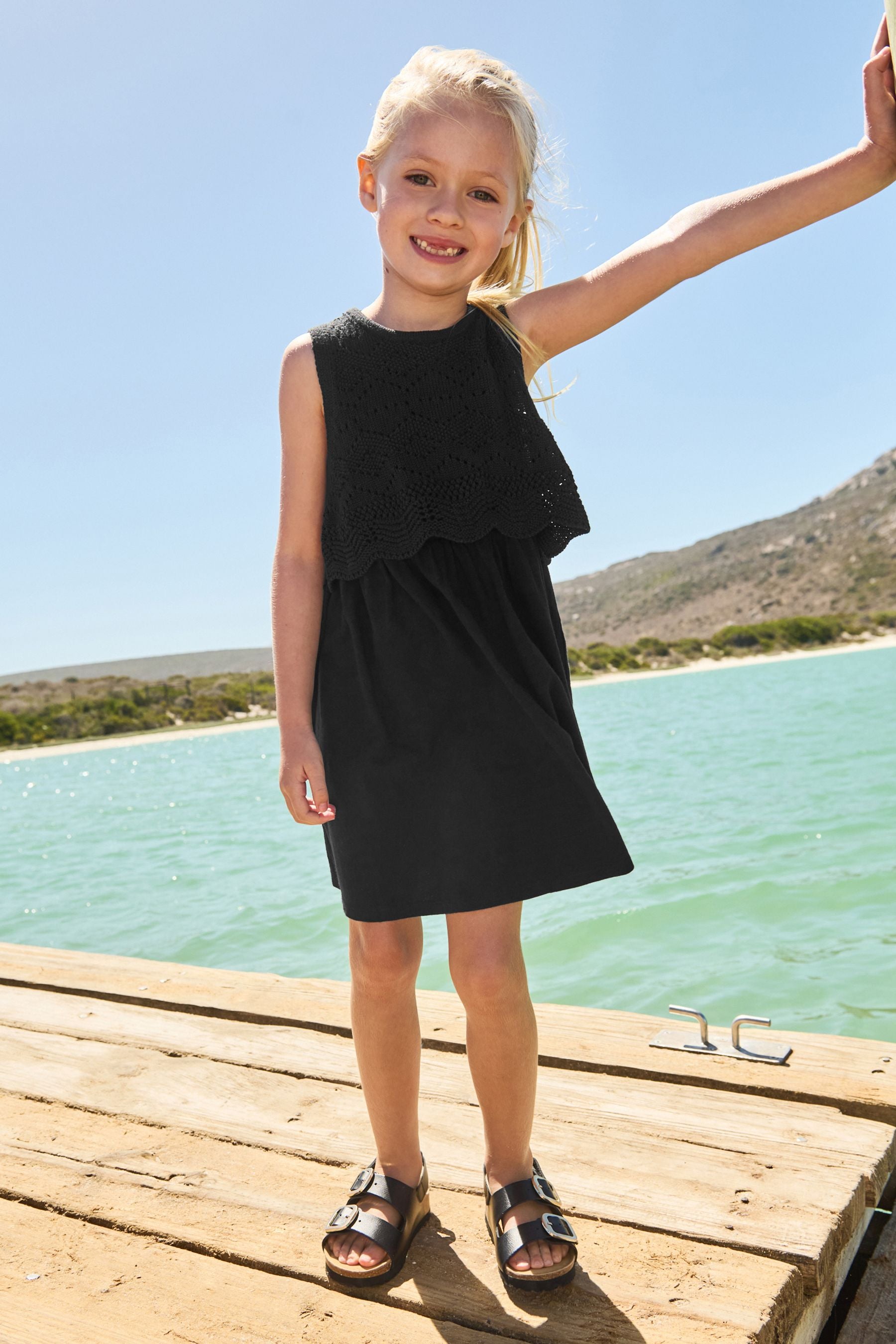 Black Crochet Vest Dress (3-12yrs)