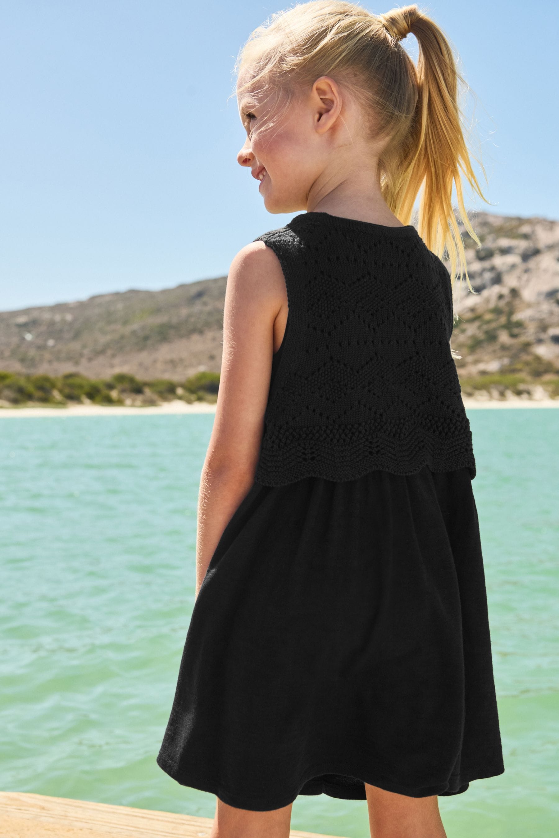 Black Crochet Vest Dress (3-12yrs)