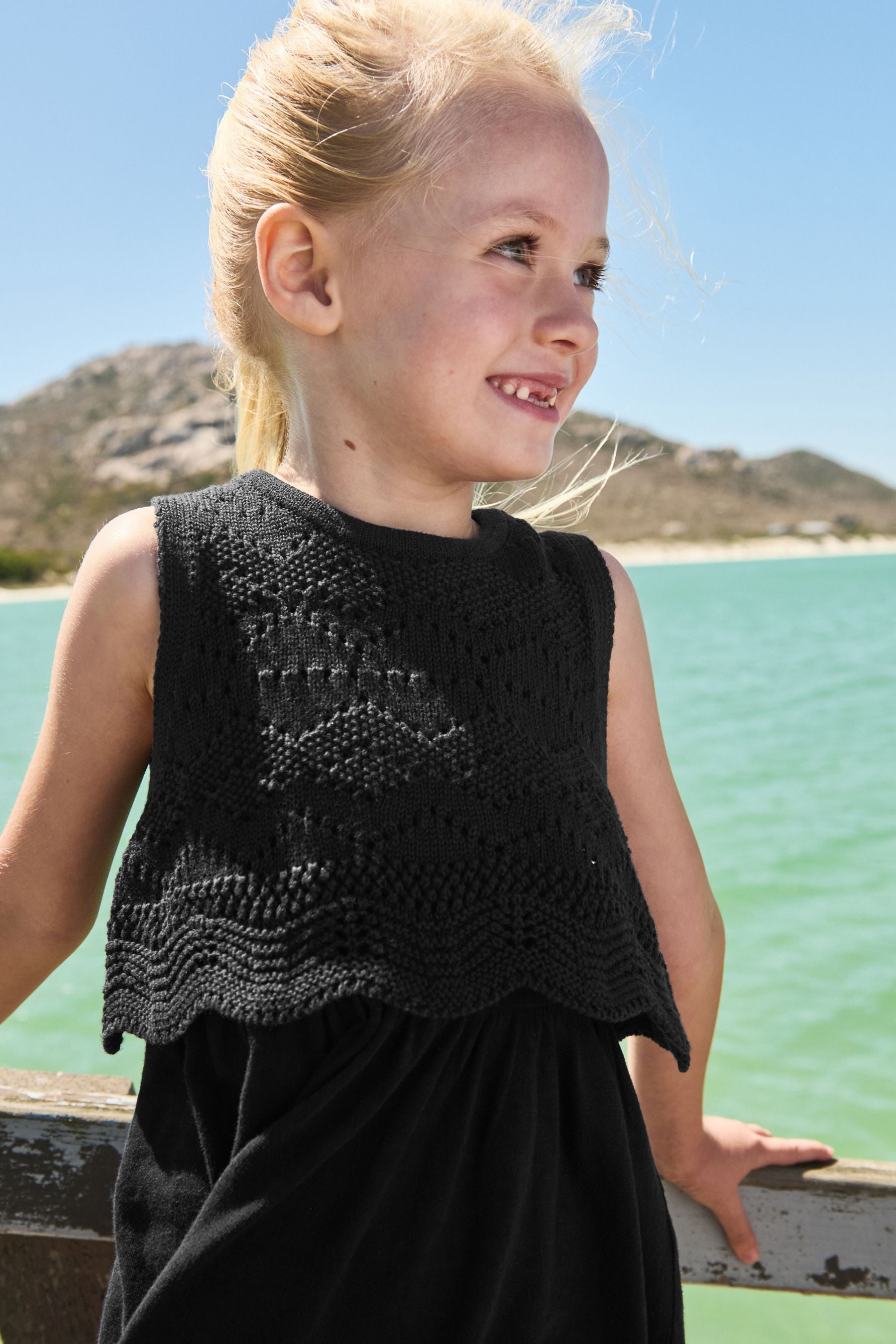 Black Crochet Vest Dress (3-12yrs)