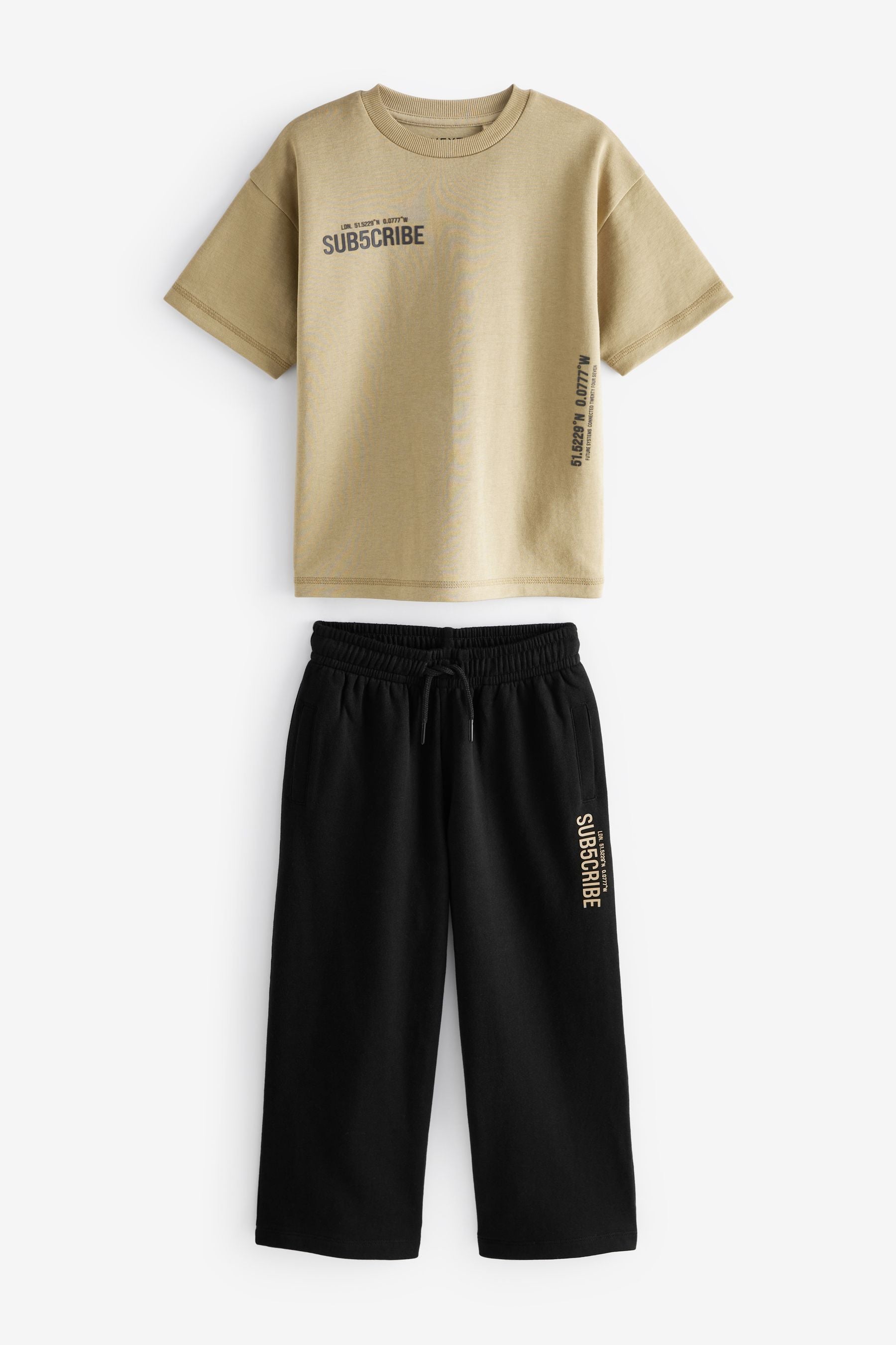 Black/Stone Subscribe Heavyweight Short Sleeve T-Shirt and Wide Leg Joggers Set (3-16yrs)