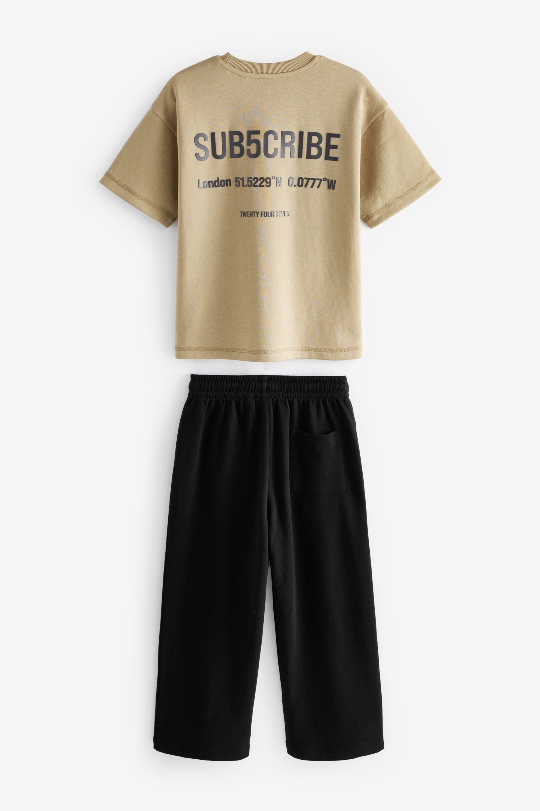 Black/Stone Subscribe Heavyweight Short Sleeve 100% Cotton T-Shirt and Wide Leg Joggers Set (3-16yrs)