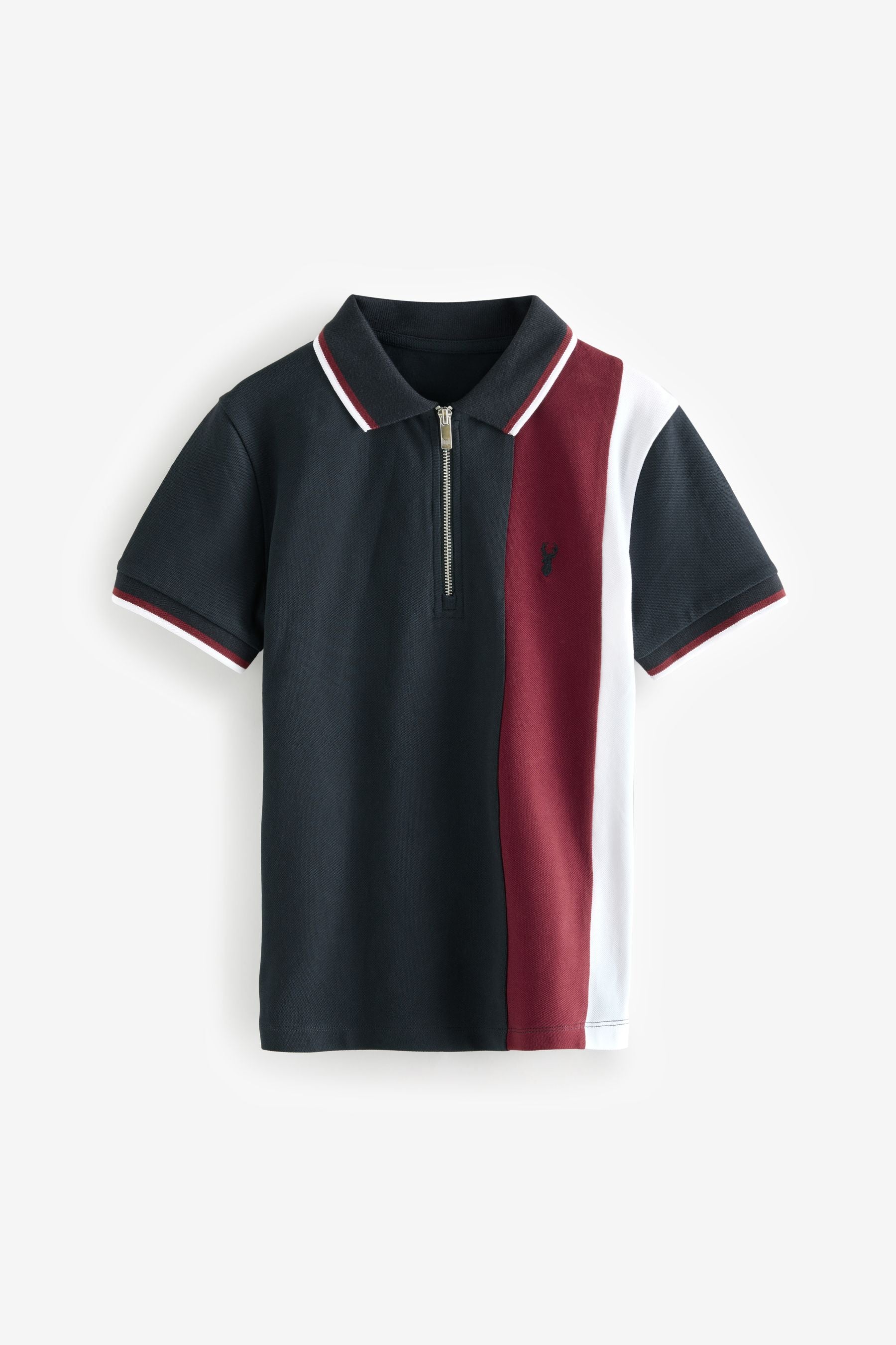 Navy/ Red Colourblock Short Sleeve 100% Cotton Polo Shirt (3-16yrs)