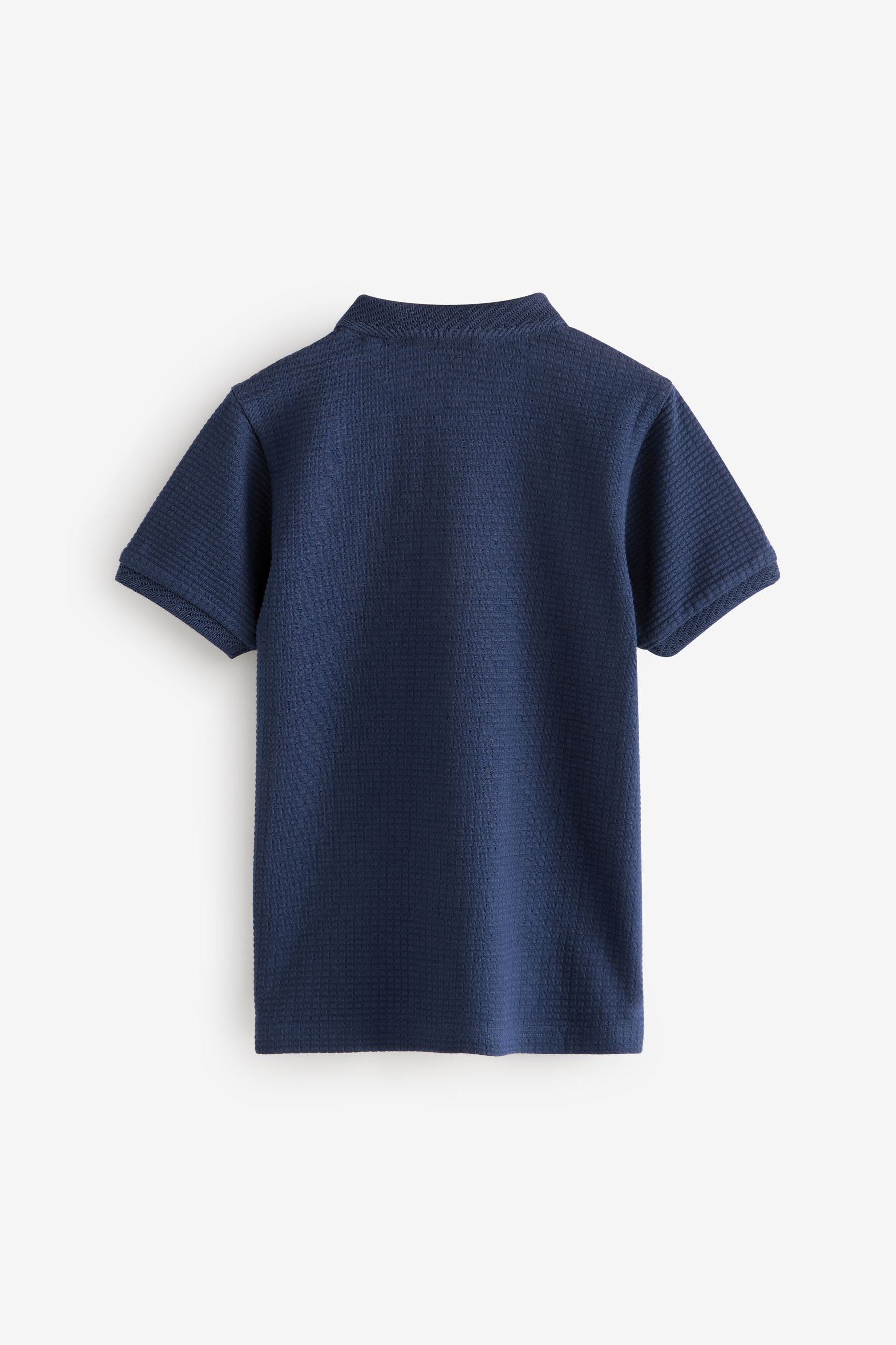 Navy Textured Short Sleeve Quarter Zip Polo Shirt (3-16yrs)