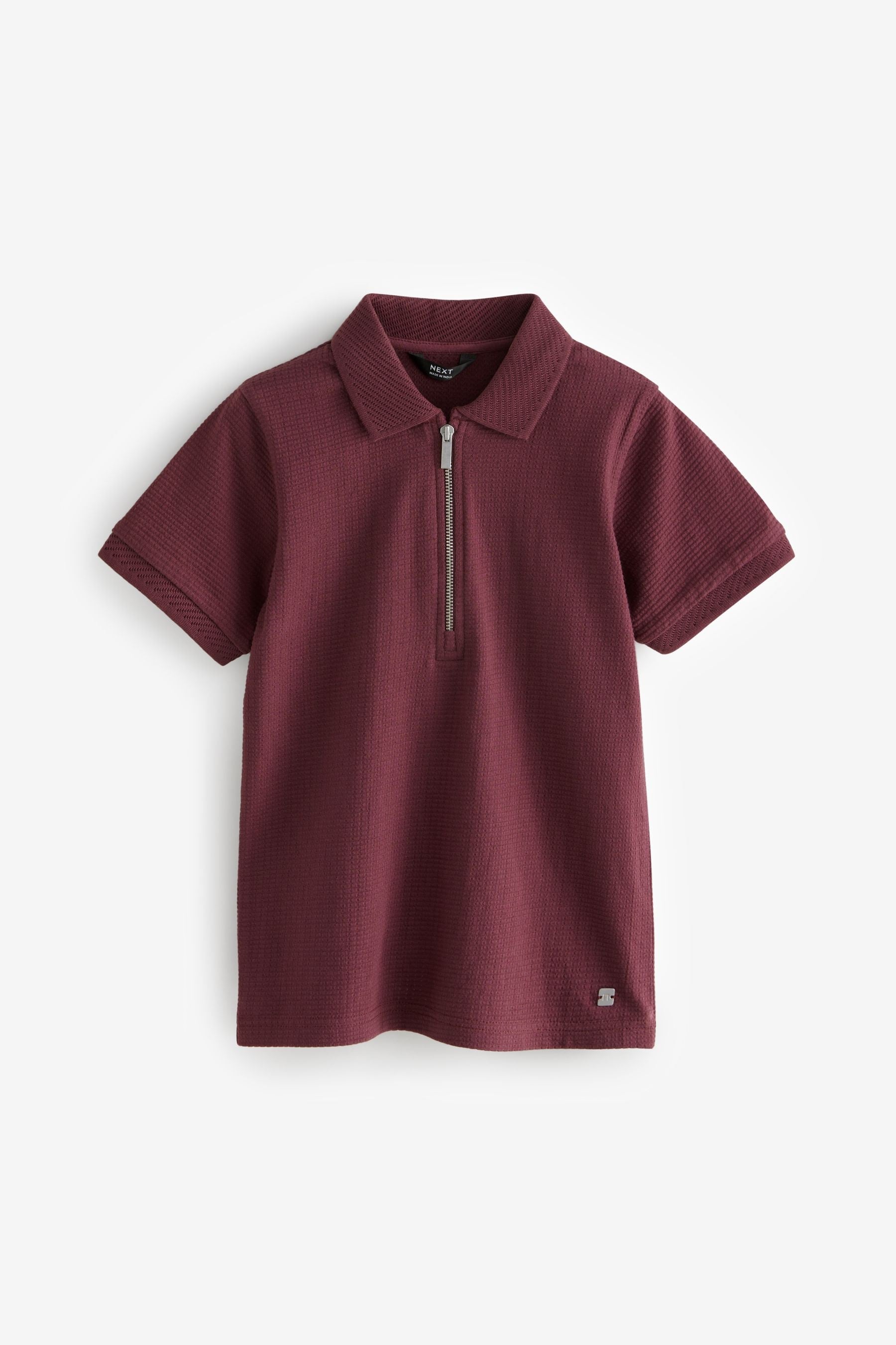 Plum Purple 100% Cotton Textured Short Sleeve Zip Neck Polo Shirt (3-16yrs)