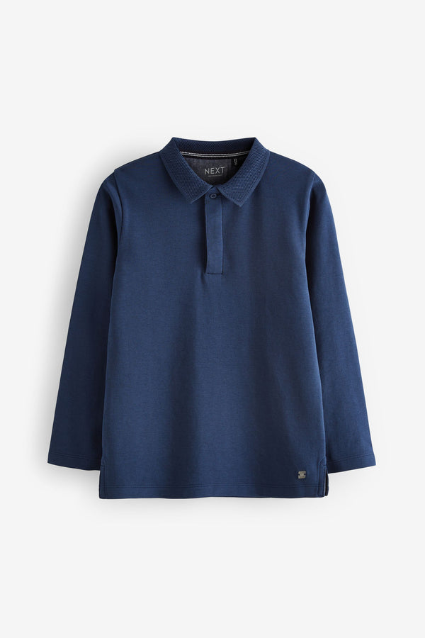 Blue Long Sleeve 100% Cotton Polo Shirt (3-16yrs)