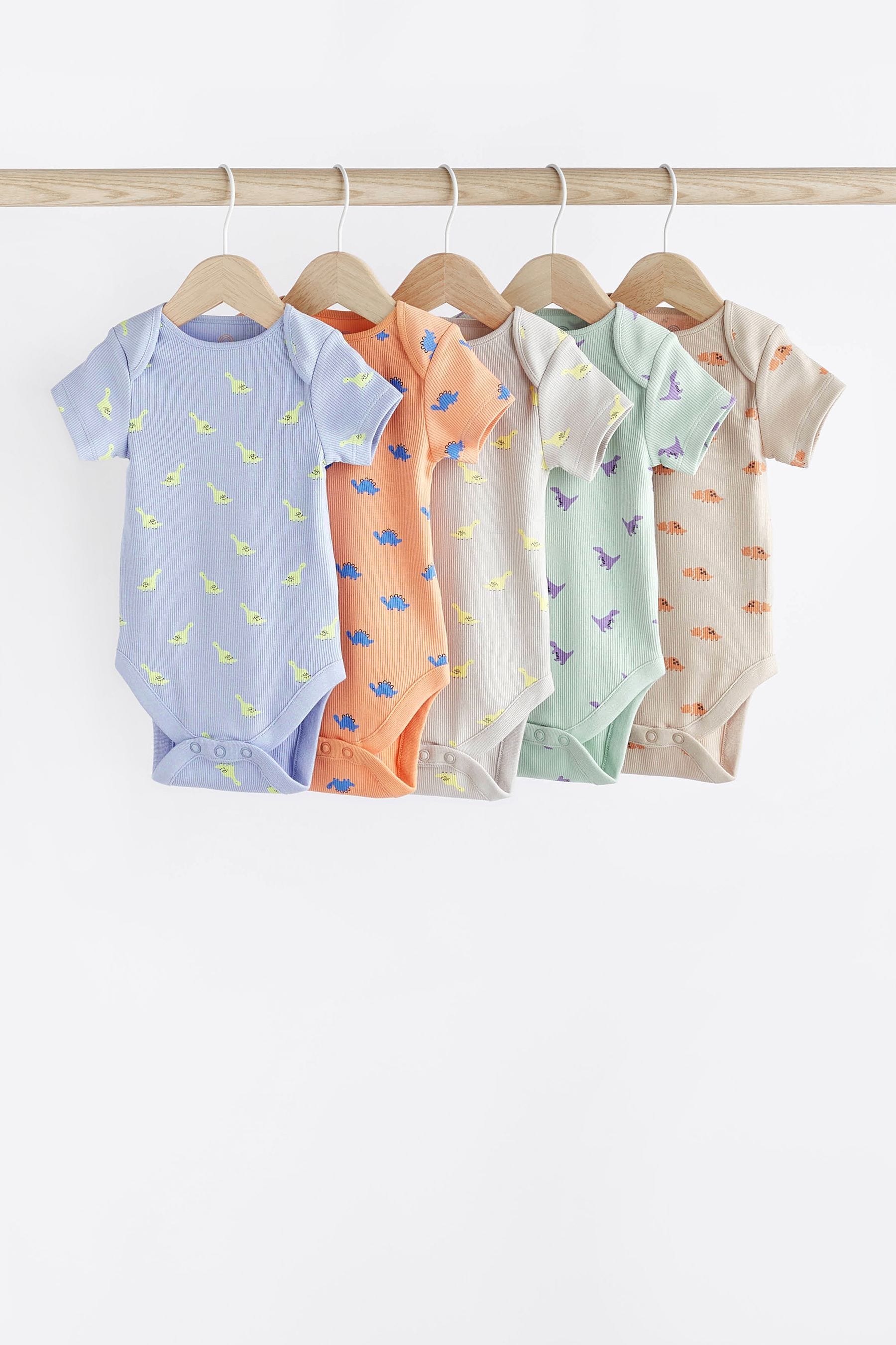 Bright Dinosaurs Baby Short Sleeve Bodysuit 5 Pack