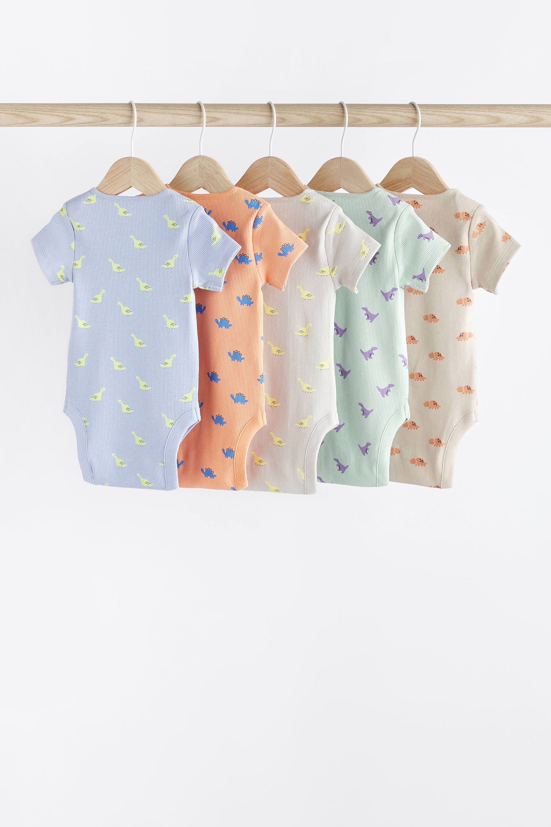 Bright Dinosaurs Baby Short Sleeve Bodysuit 5 Pack