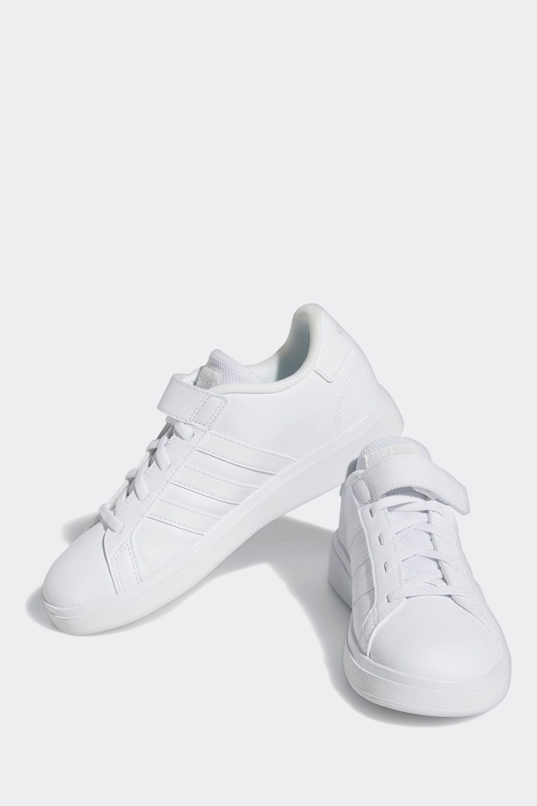 adidas Triple White Sportswear Grand Court Elastic Lace And Top Strap Trainers