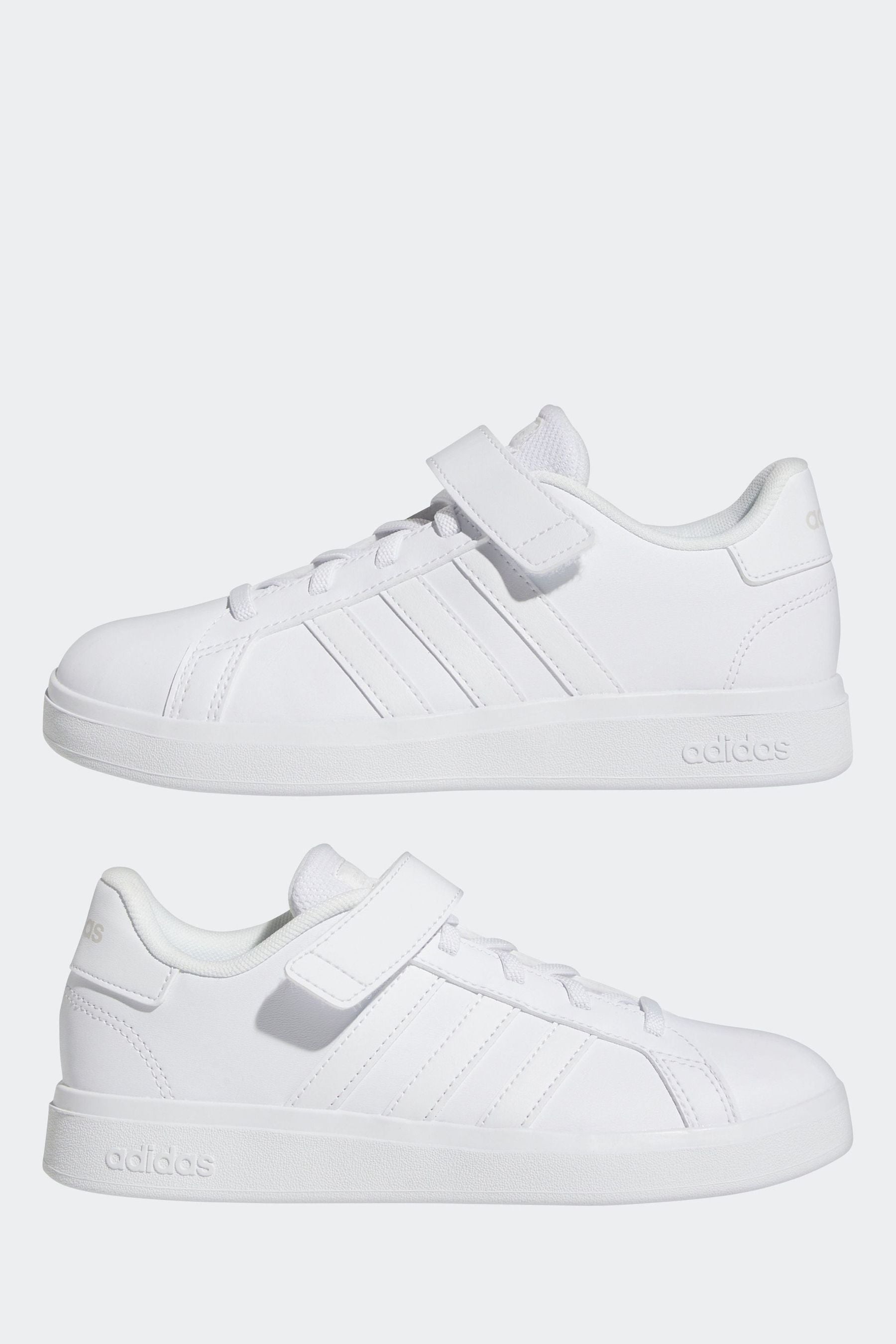 adidas Triple White Sportswear Grand Court Elastic Lace And Top Strap Trainers