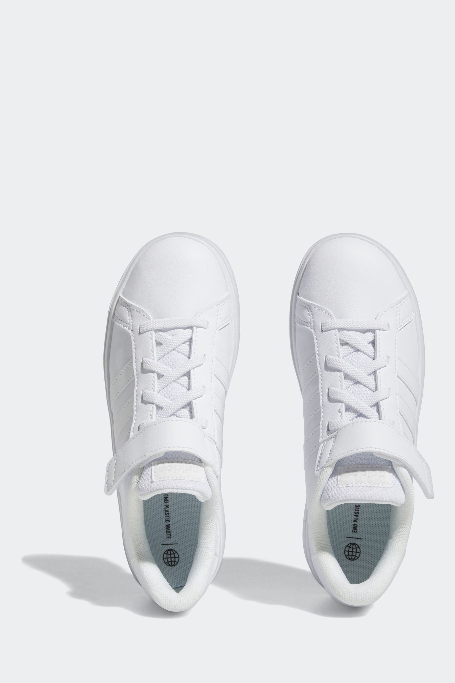 adidas Triple White Sportswear Grand Court Elastic Lace And Top Strap Trainers