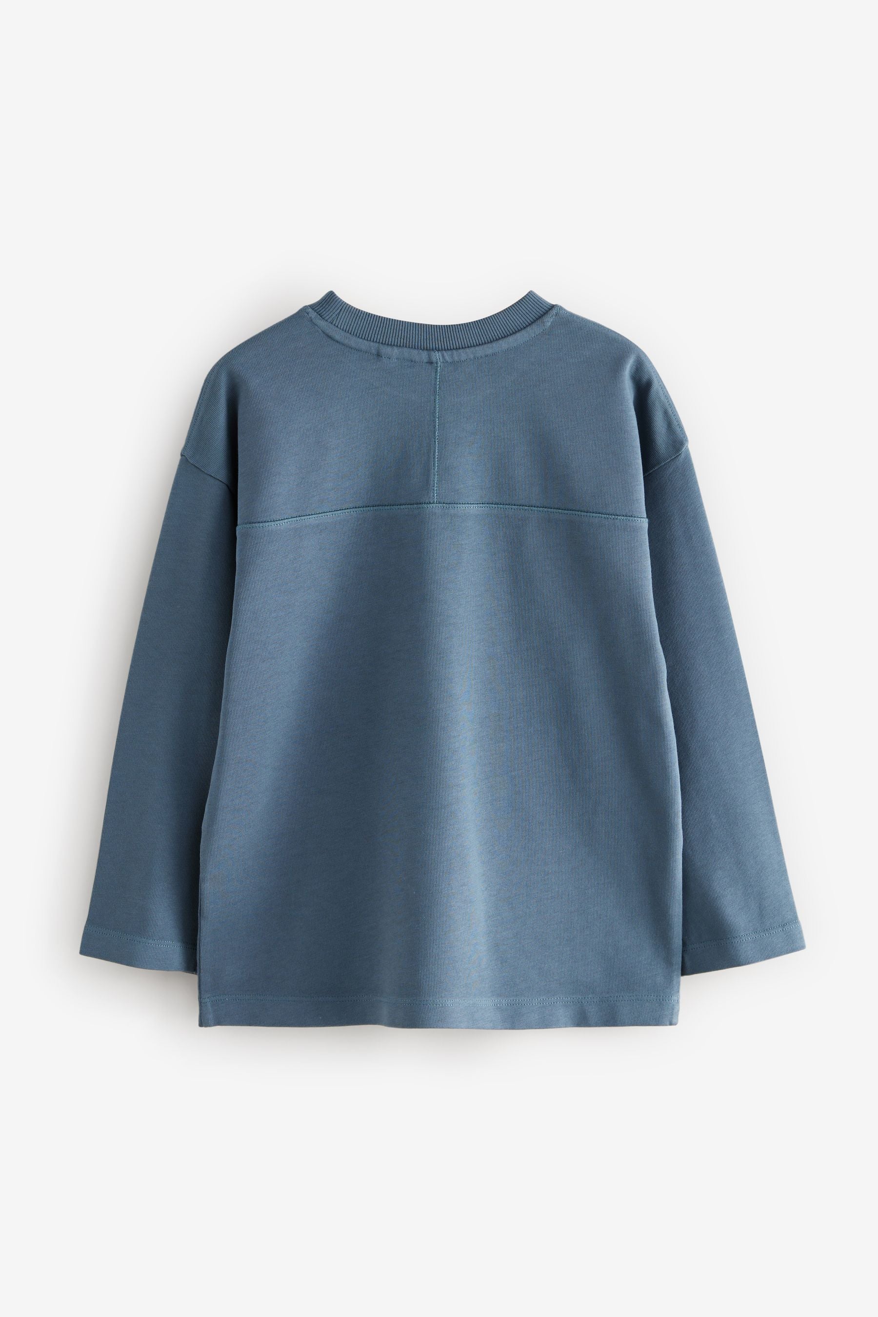 Blue 100% Cotton Long Sleeve Heavyweight Washed T-Shirt (3-16yrs)