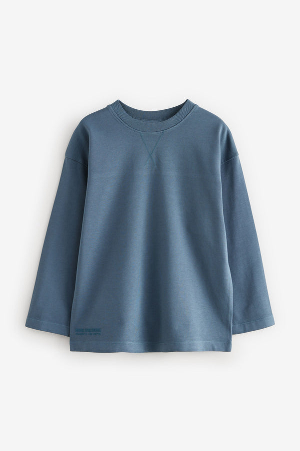 Blue 100% Cotton Long Sleeve Heavyweight Washed T-Shirt (3-16yrs)