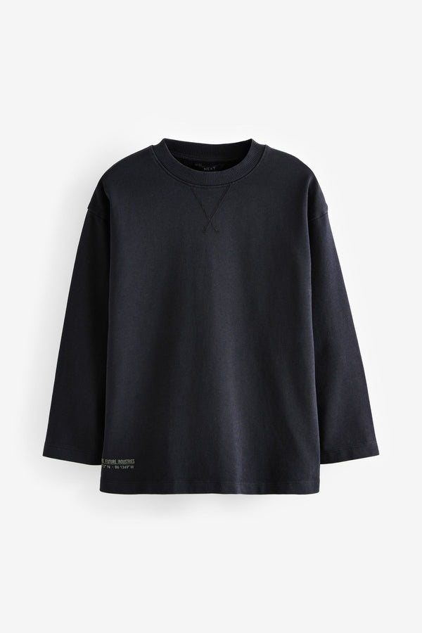 Black 100% Cotton Long Sleeve Heavyweight Washed T-Shirt (3-16yrs)