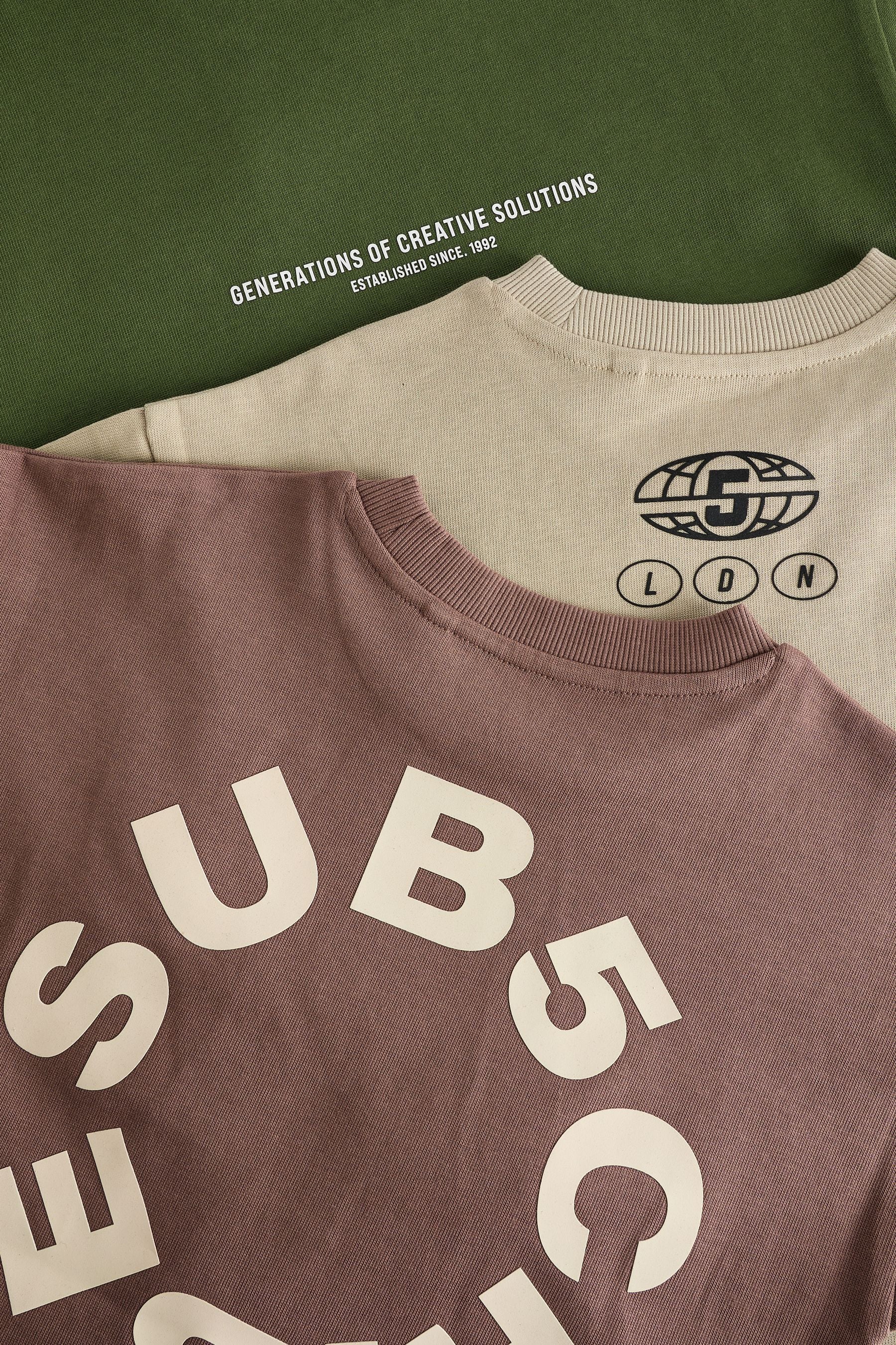 Green/Stone/Mauve Relaxed Fit Heavyweight Short Sleeve Subscribe T-Shirts 3 Pack (3-16yrs)