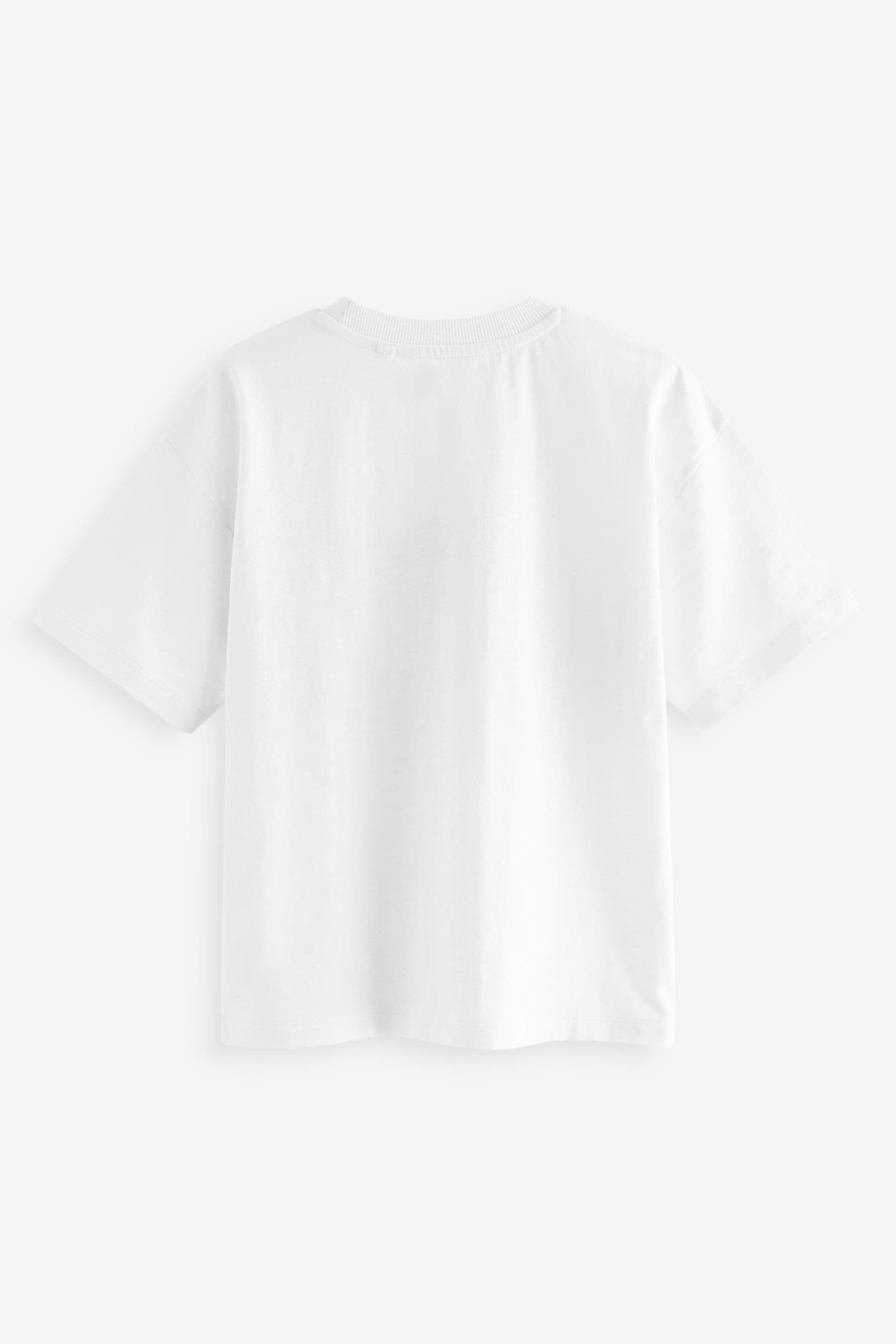 White Dino Embroidery Relaxed Fit Short Sleeve Graphic T-Shirt (3-16yrs)