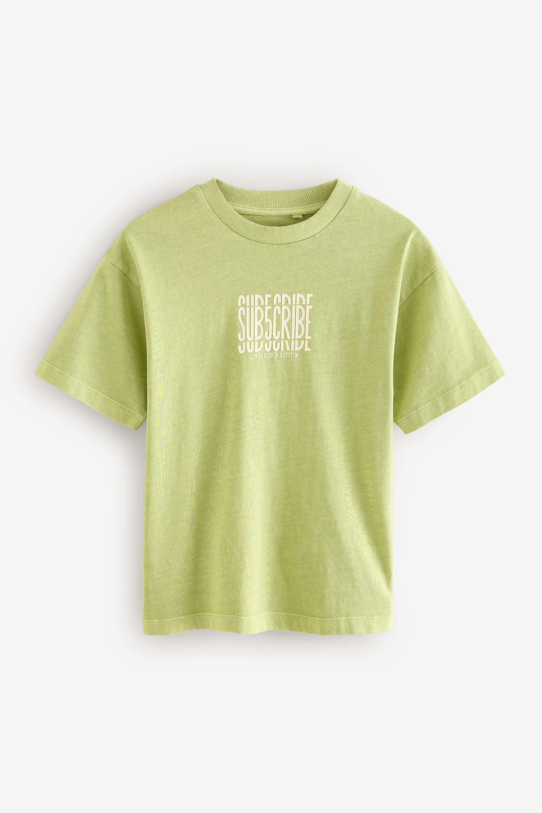 Lime Green Back Print Relaxed Fit 100% Cotton Washed Short Sleeve T-Shirt (3-16yrs)