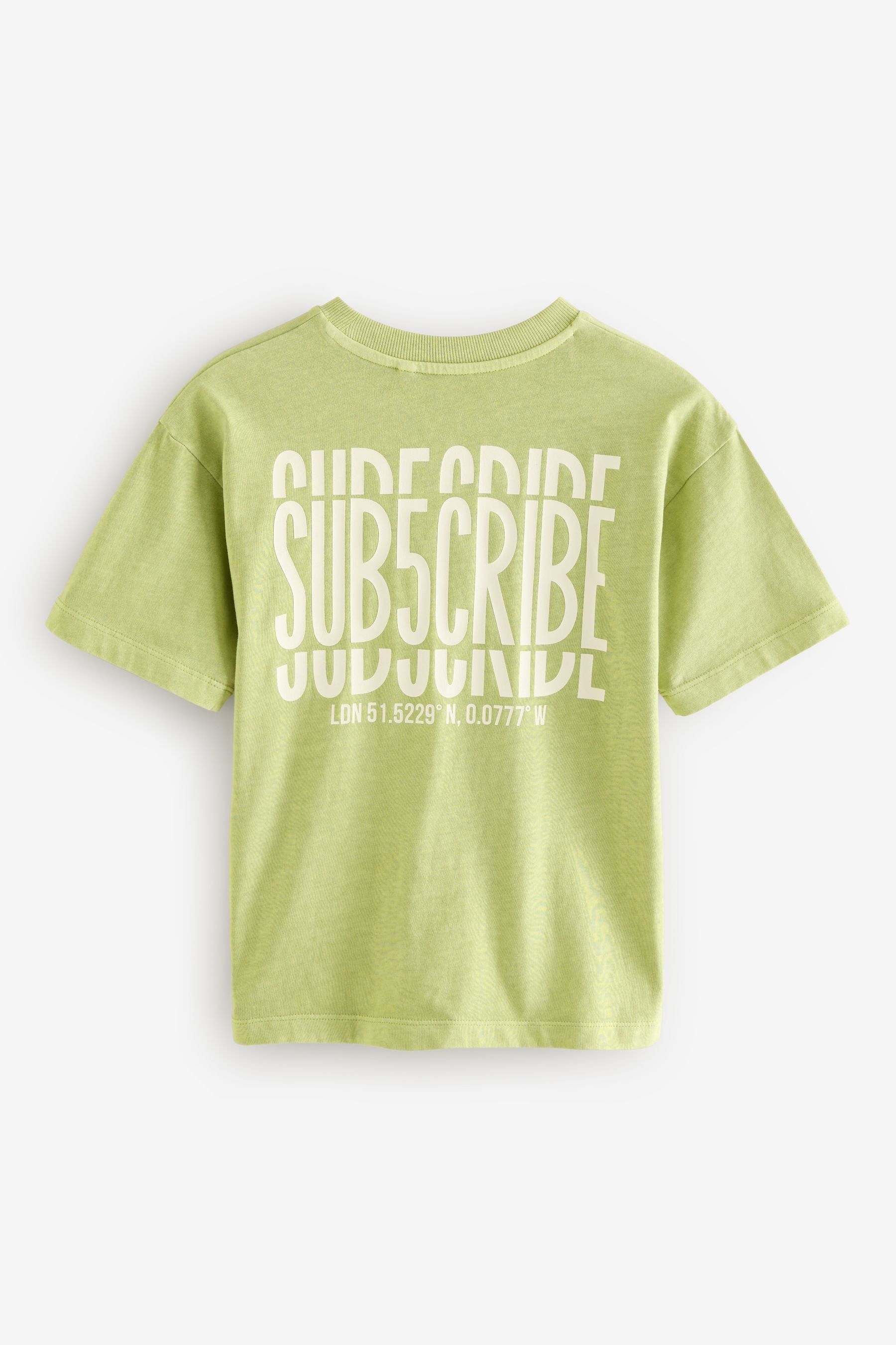 Lime Green Back Print Relaxed Fit 100% Cotton Washed Short Sleeve T-Shirt (3-16yrs)