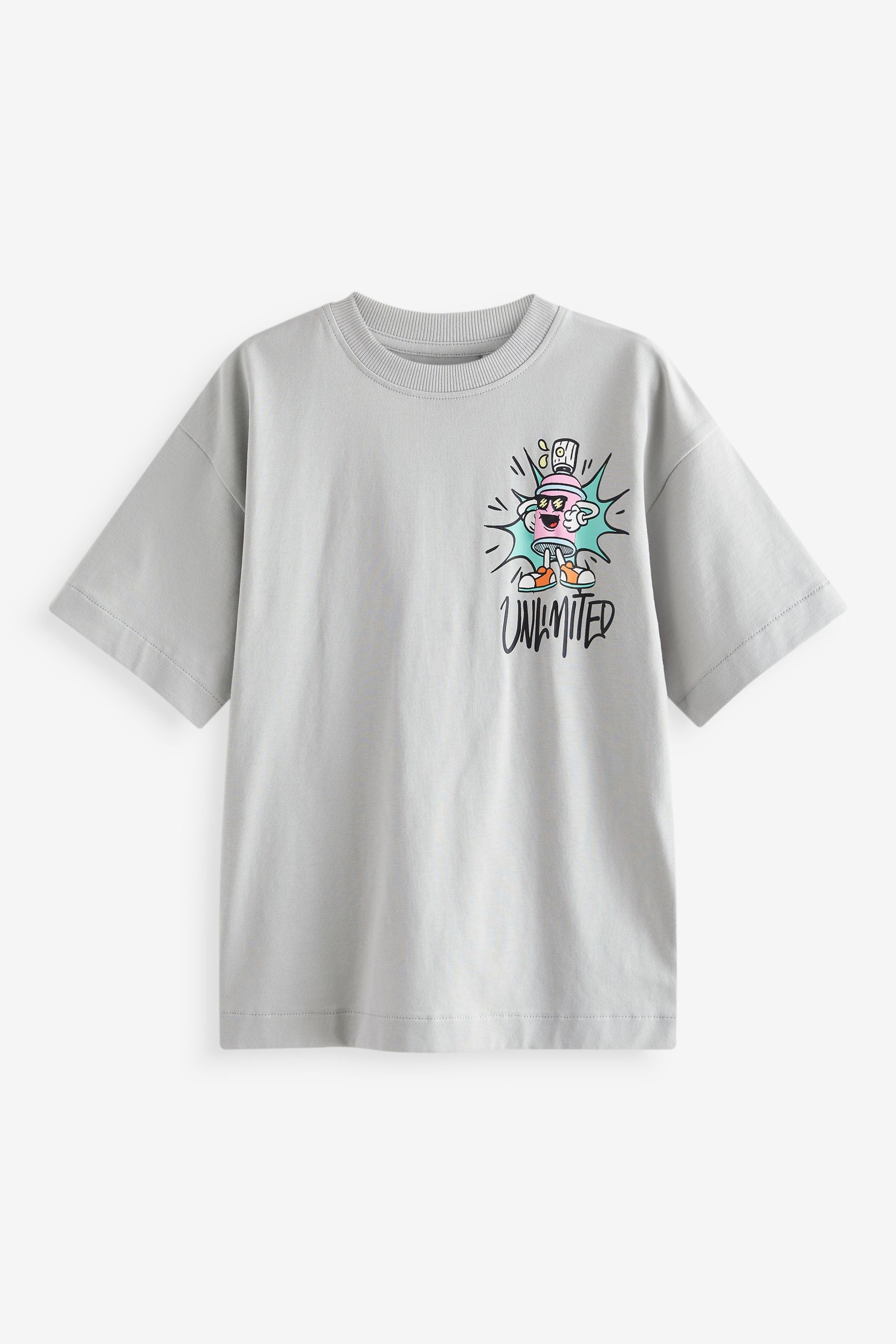 Grey Graffiti Back Print Relaxed Fit Short Sleeve 100% Cotton Graphic T-Shirt (3-16yrs)