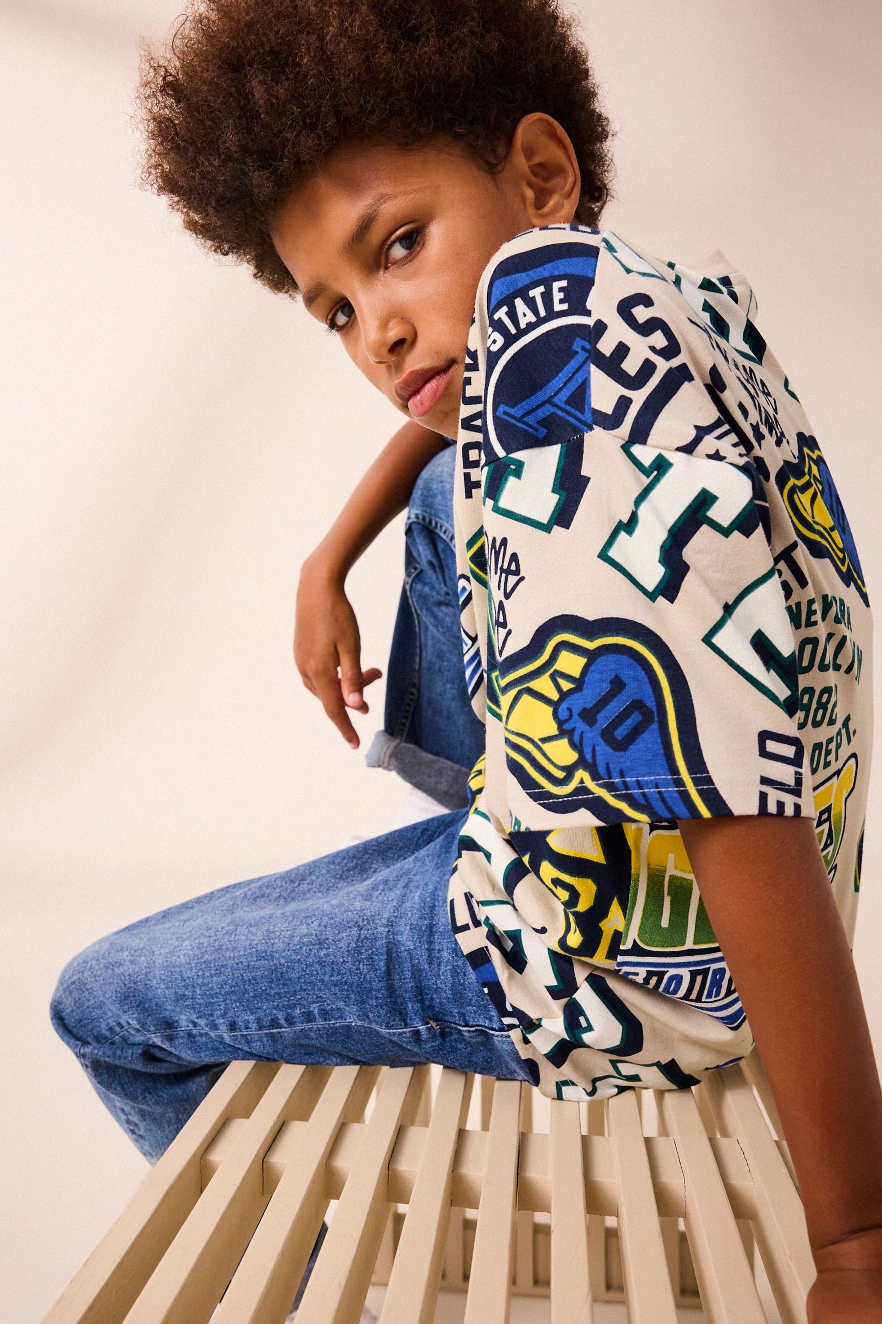 Stone All Over Print Relaxed Fit 100% Cotton Short Sleeve T-Shirt (3-16yrs)