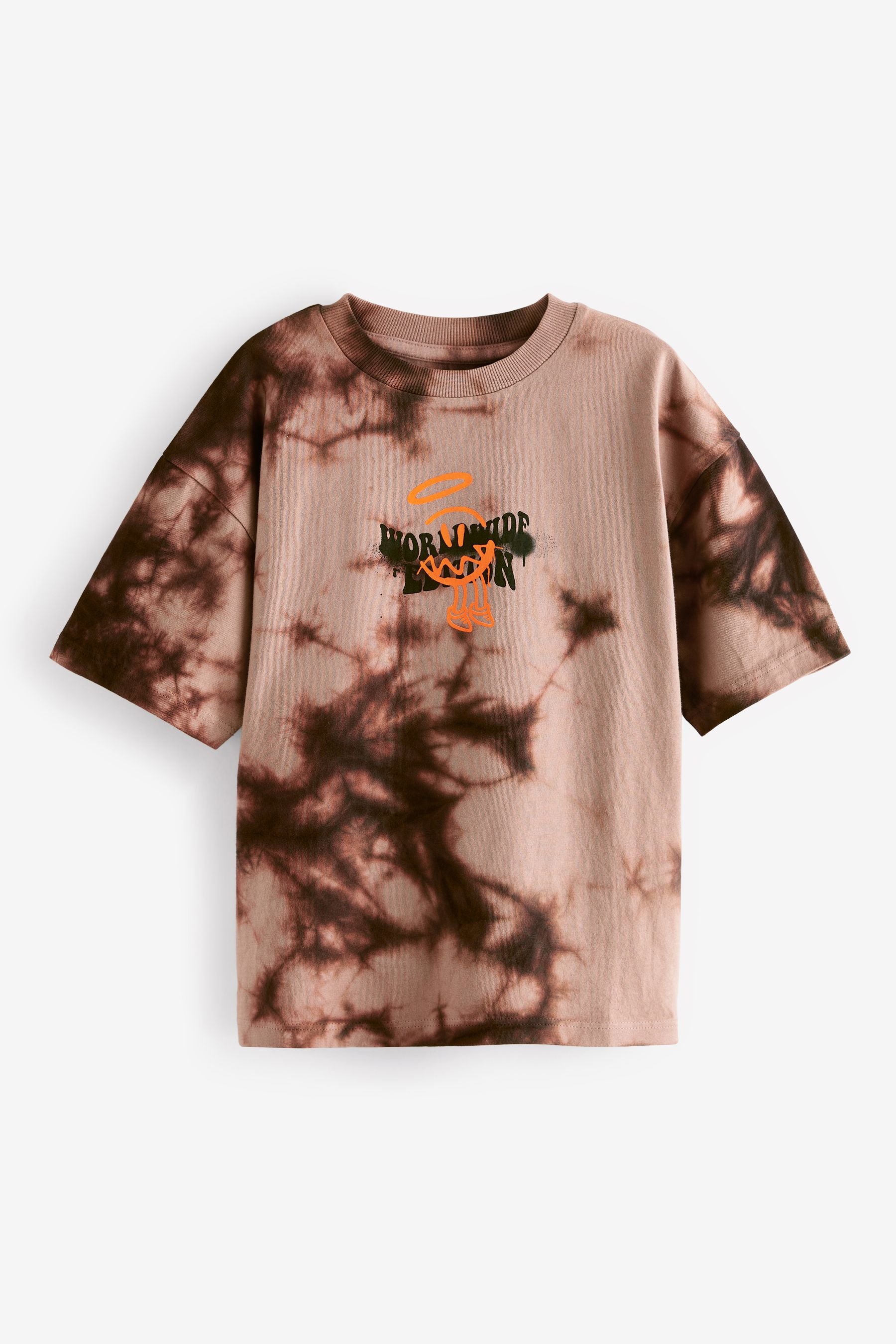 Brown Tie Dye Back Print Relaxed Fit Short Sleeve Graphic T-Shirt (3-16yrs)