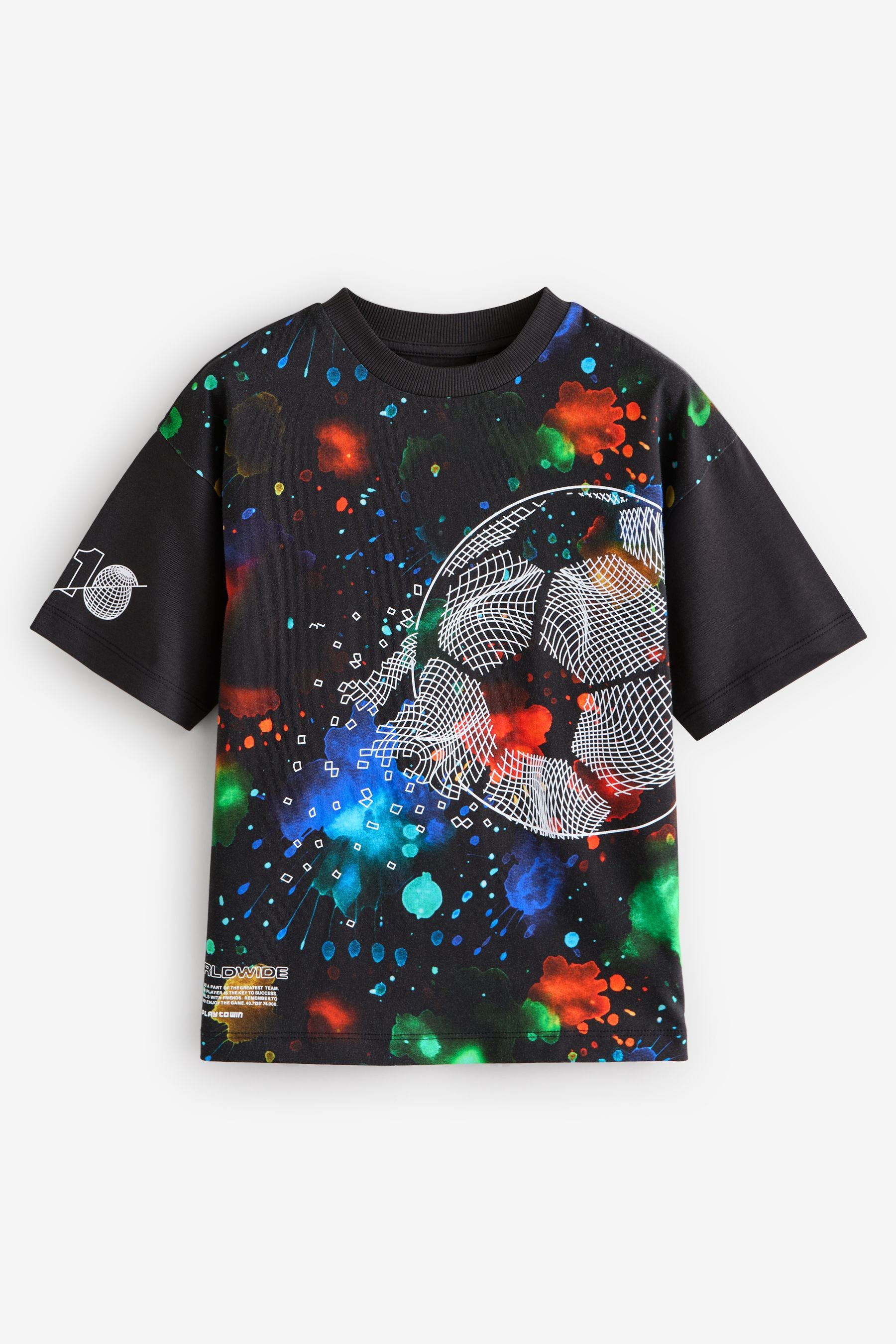 Black Football Relaxed Fit Short Sleeve 100% Cotton Graphic T-Shirt (3-16yrs)