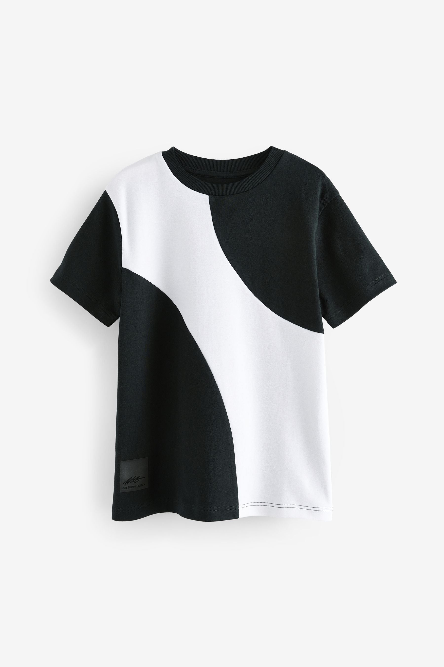 Black/White Wave Colourblock Short Sleeve 100% Cotton T-Shirt (3-16yrs)