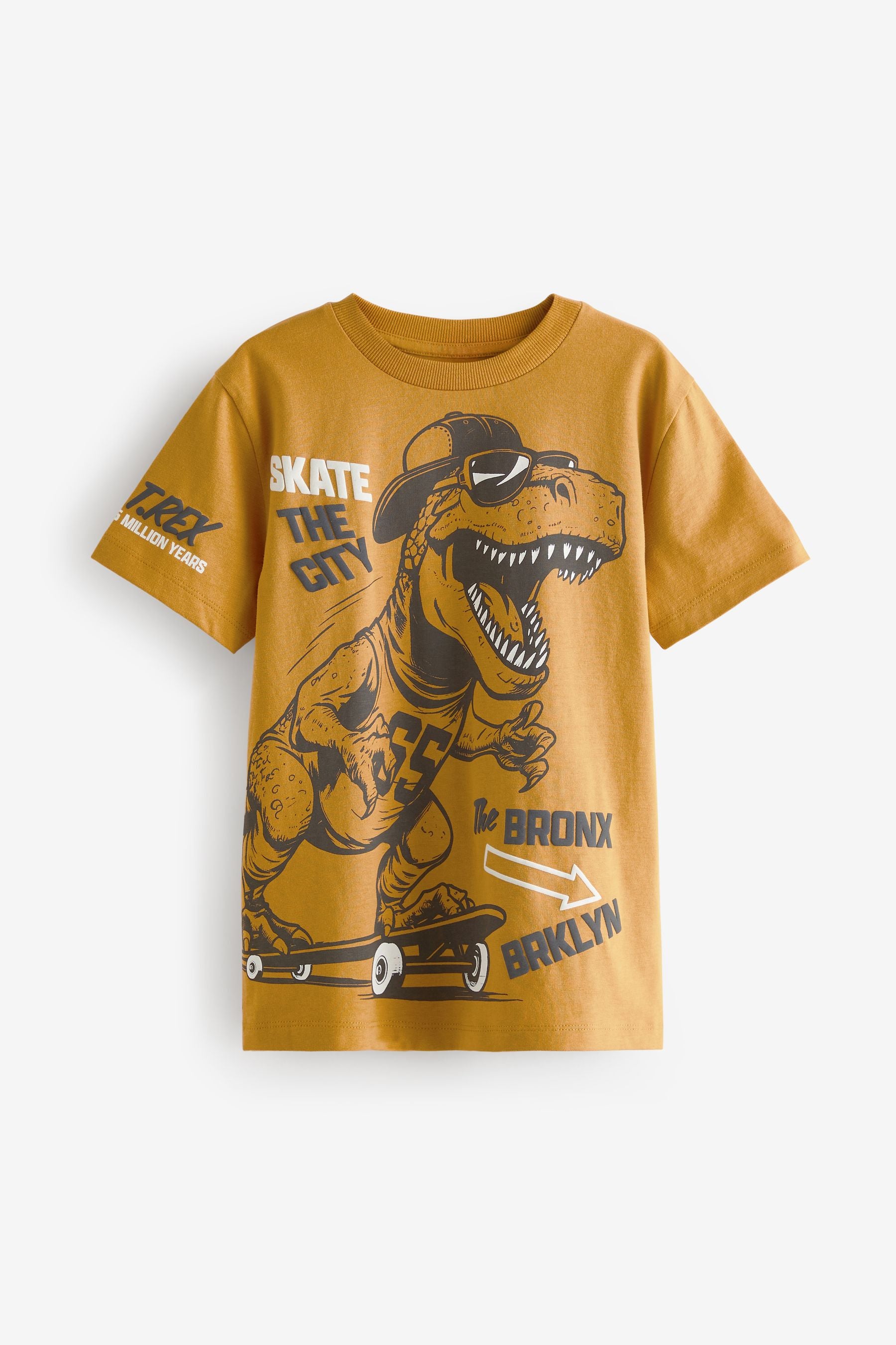 Yellow Dino 100% Cotton Short Sleeve Graphic T-Shirt (3-16yrs)