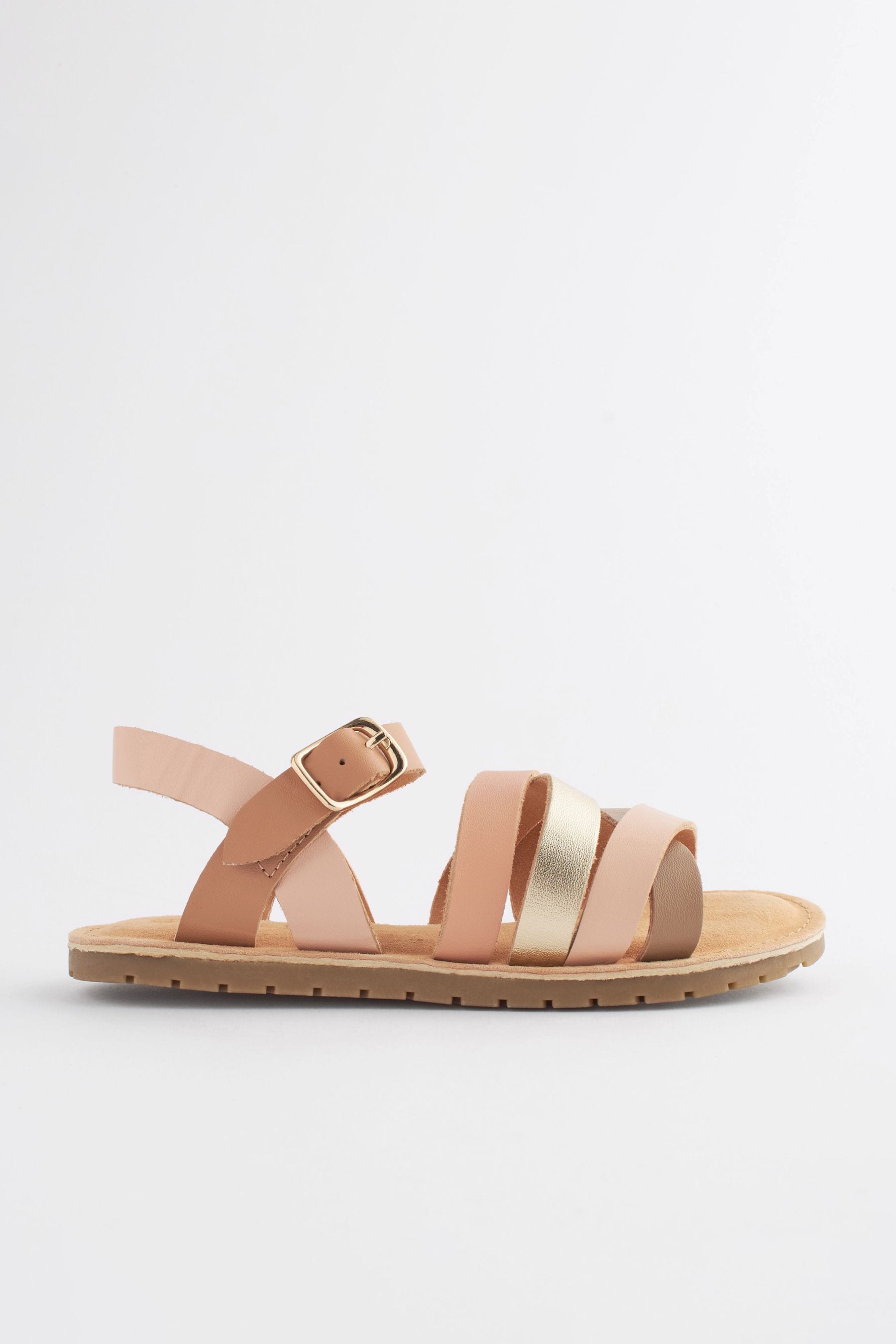 Pink Metallic Mix Leather Strappy Sandals