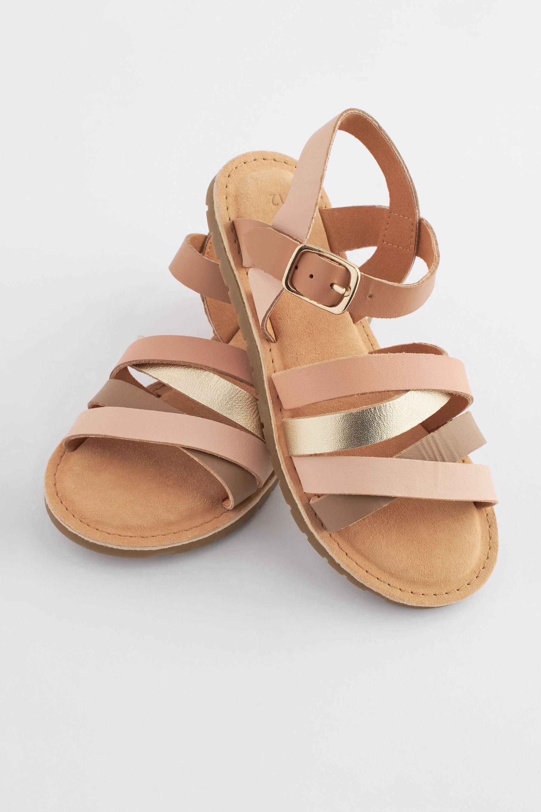 Pink Metallic Mix Leather Strappy Sandals