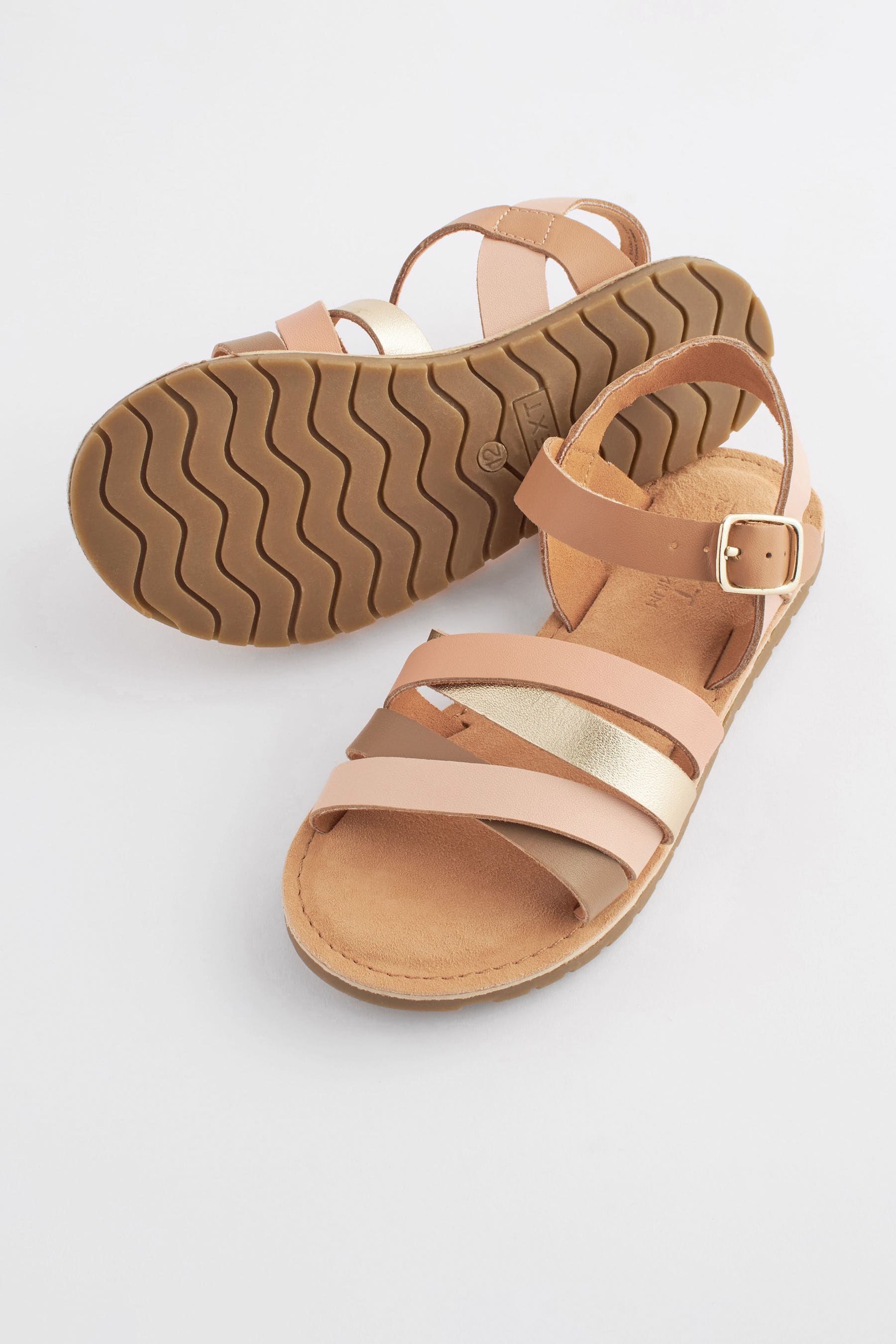 Pink Metallic Mix Leather Strappy Sandals