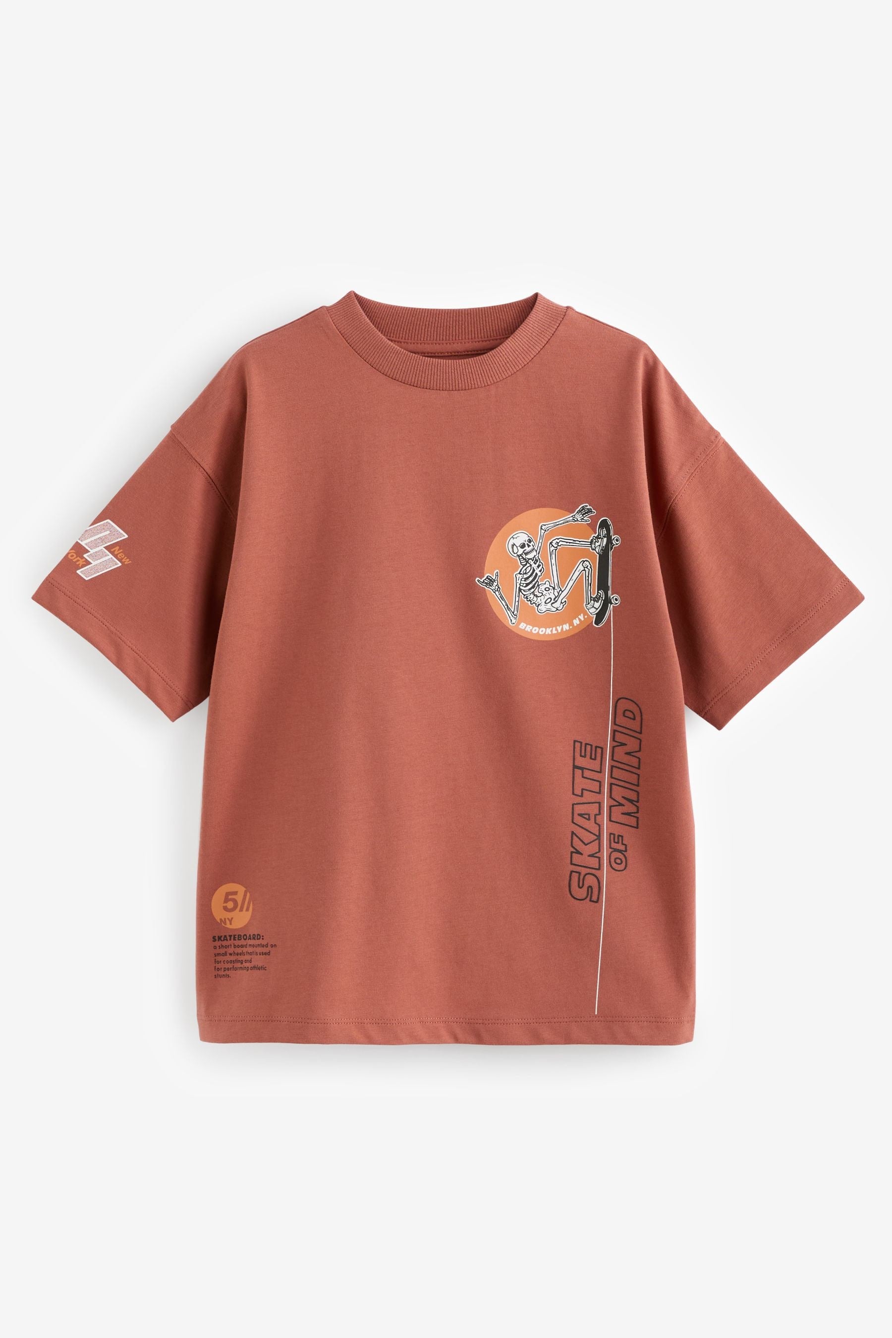 Rust Brown Skeleton Relaxed Fit Short Sleeve 100% Cotton Graphic T-Shirt (3-16yrs)