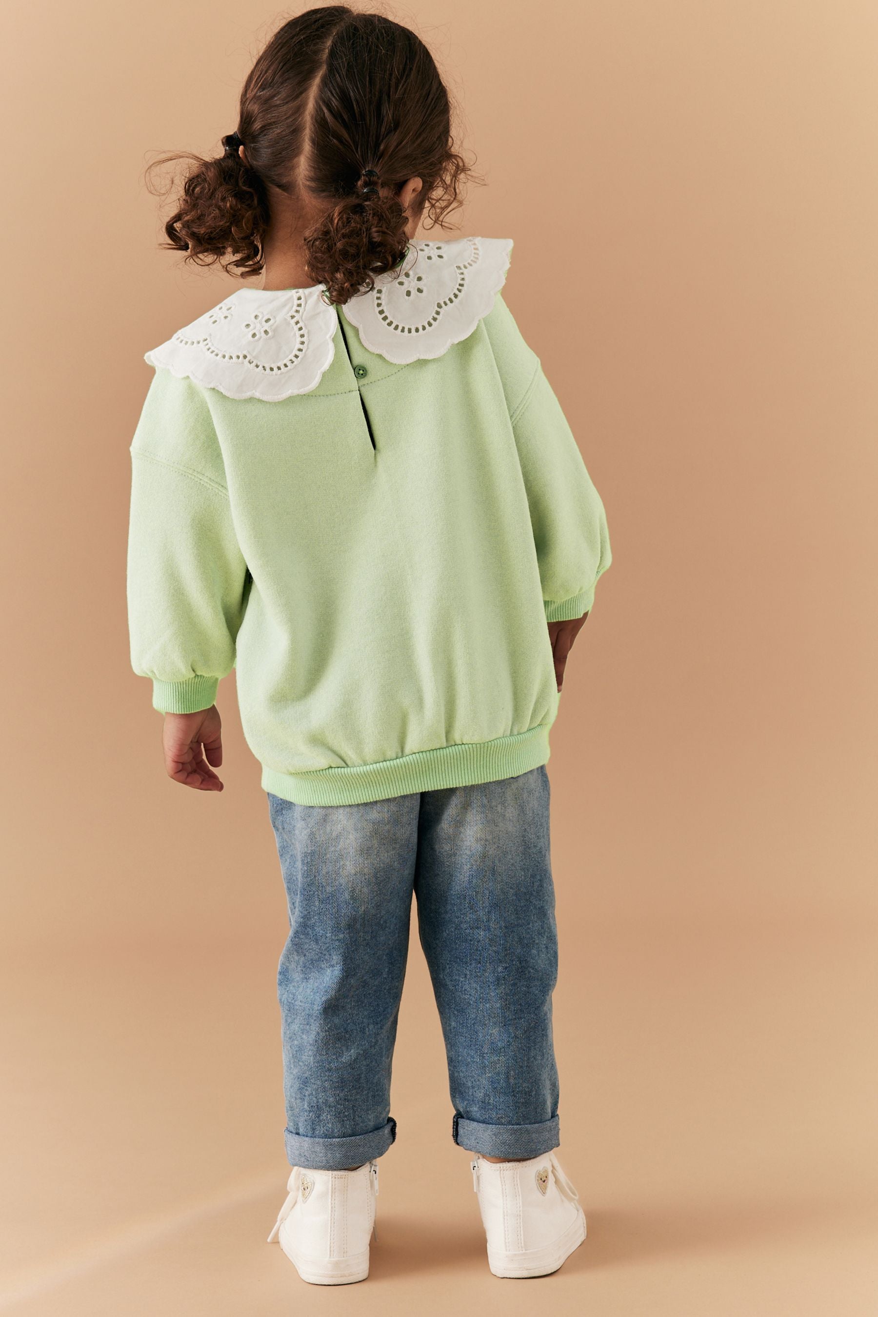 Mint Green Broderie Collar Crew Sweatshirt (3mths-7yrs)