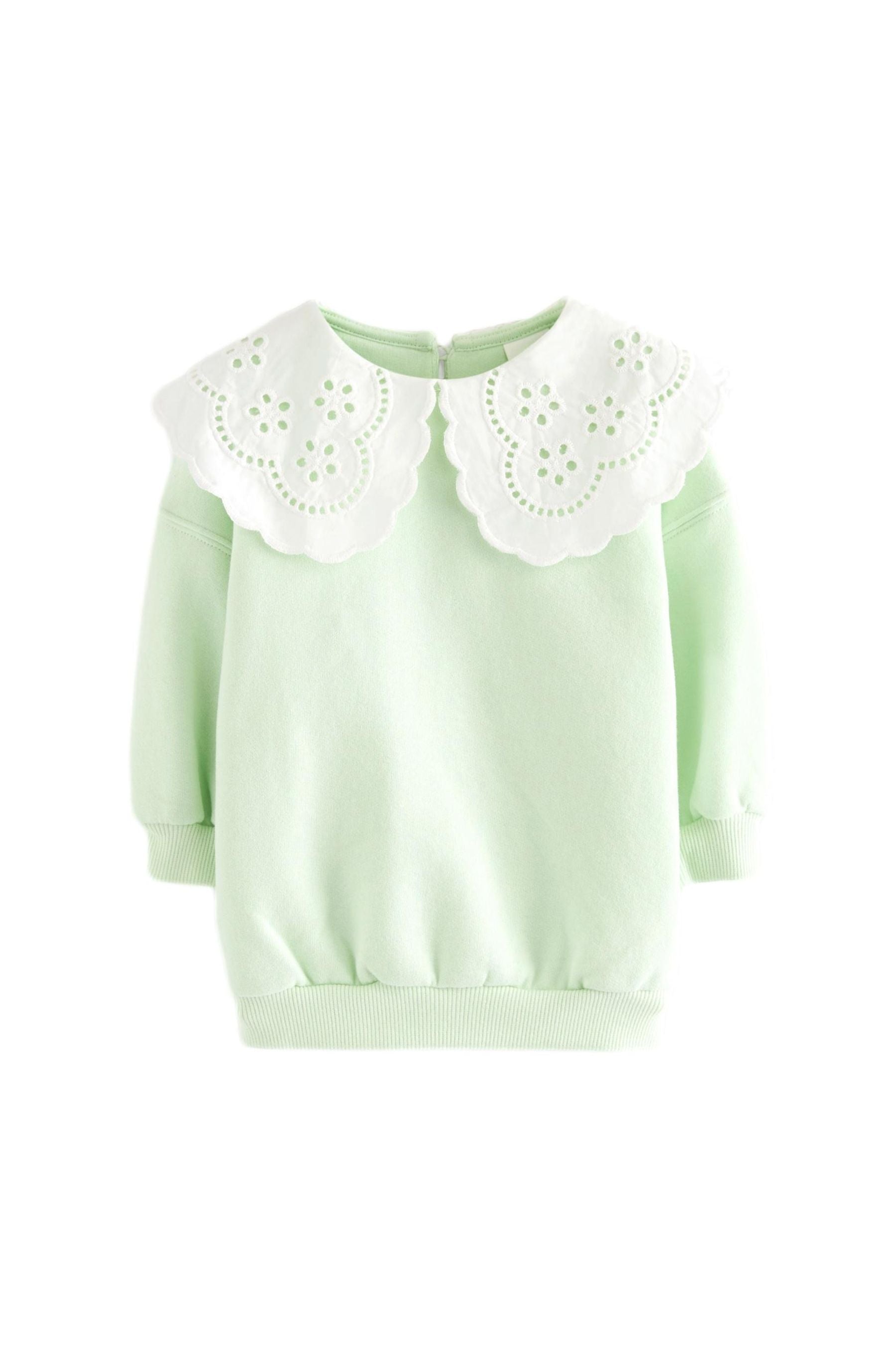 Mint Green Broderie Collar Crew Sweatshirt (3mths-7yrs)