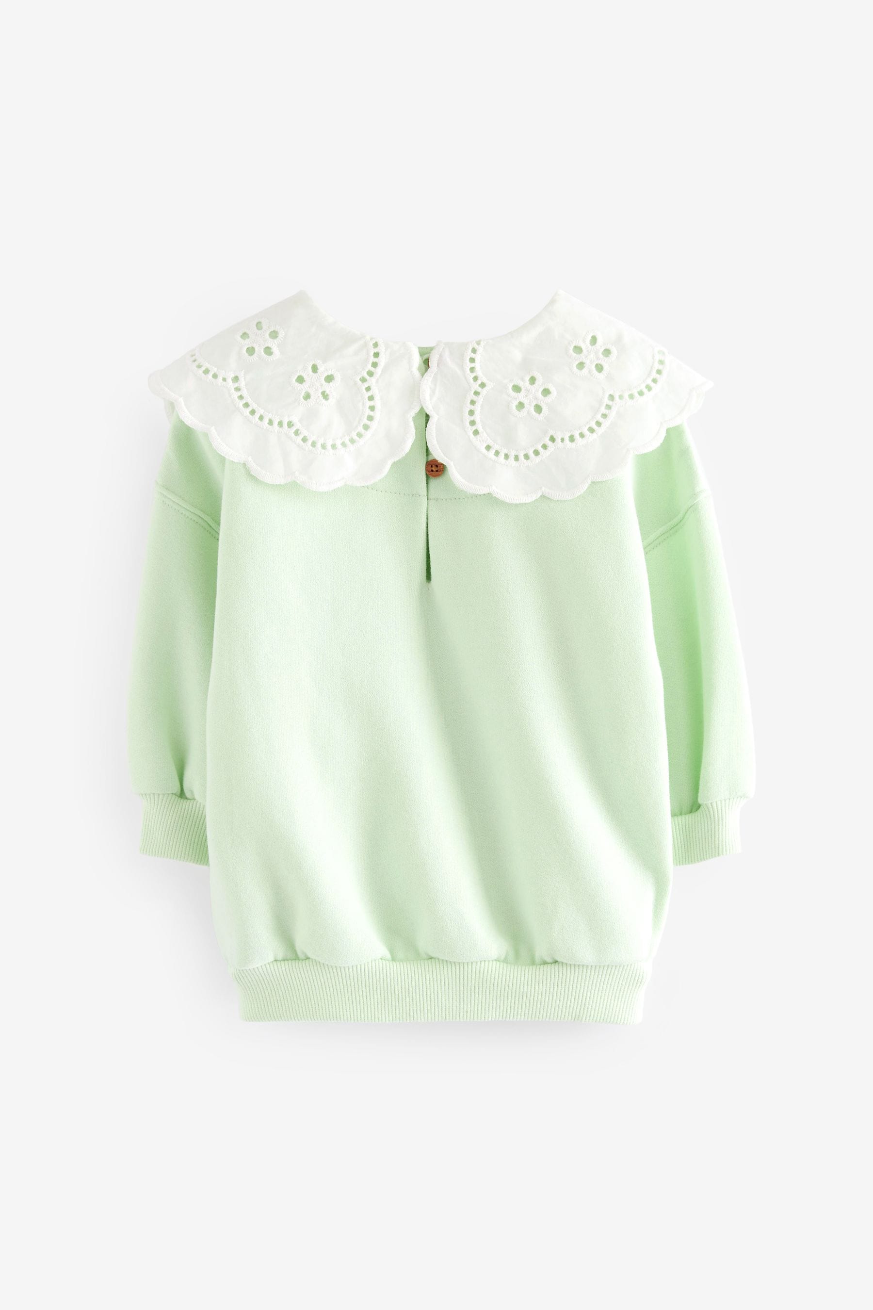 Mint Green Broderie Collar Crew Sweatshirt (3mths-7yrs)