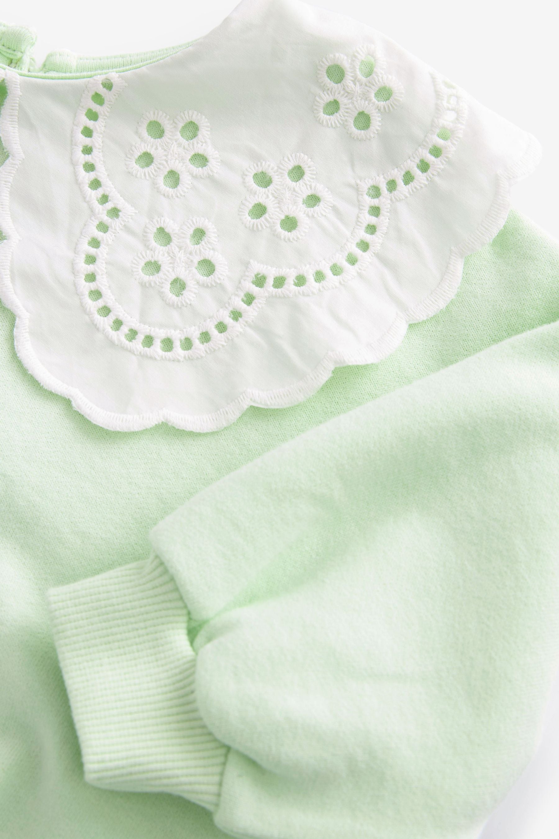 Mint Green Broderie Collar Crew Sweatshirt (3mths-7yrs)