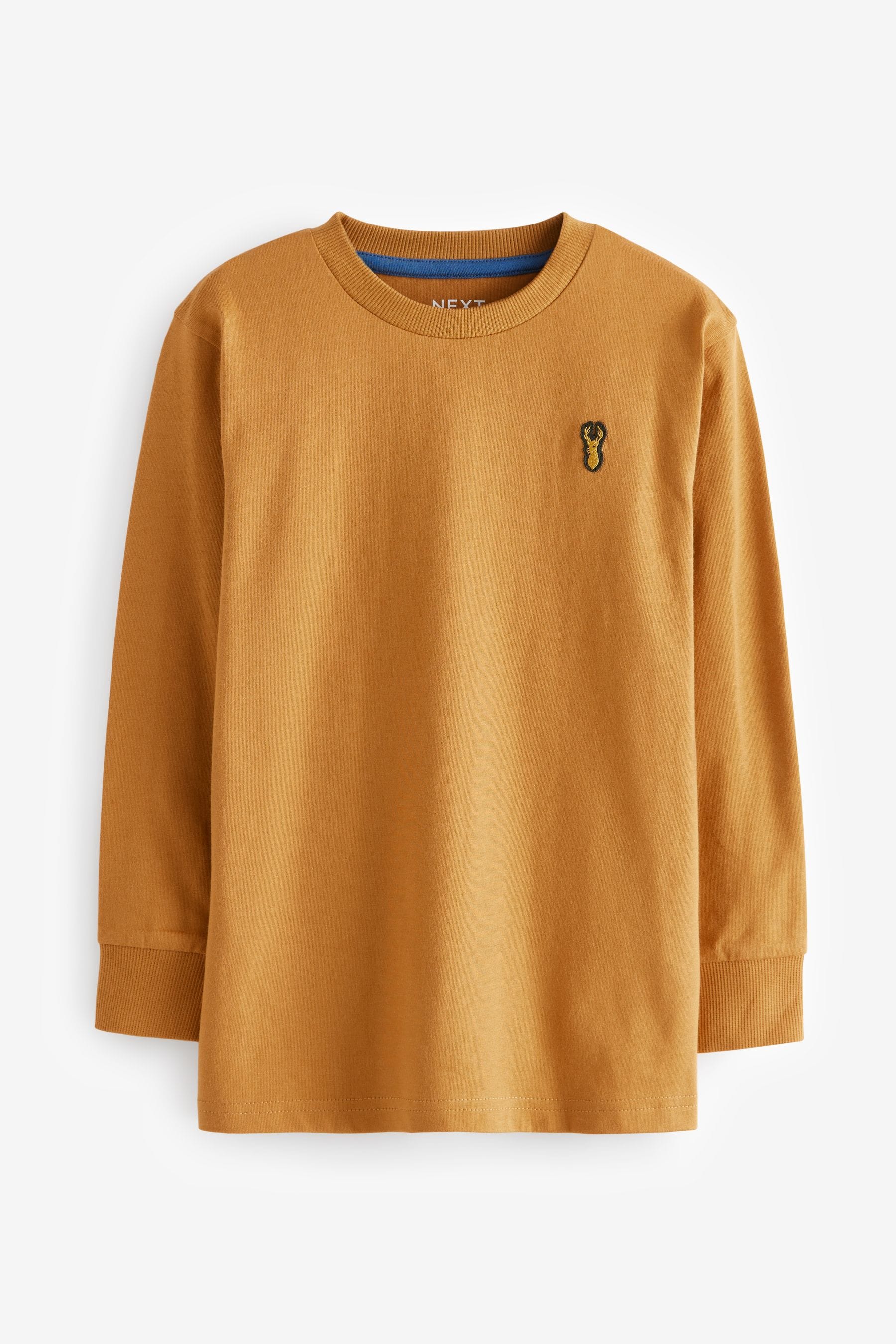 Ochre Yellow/Cream 100% Cotton Long Sleeve Colourblock T-Shirts 3 Pack (3-16yrs)