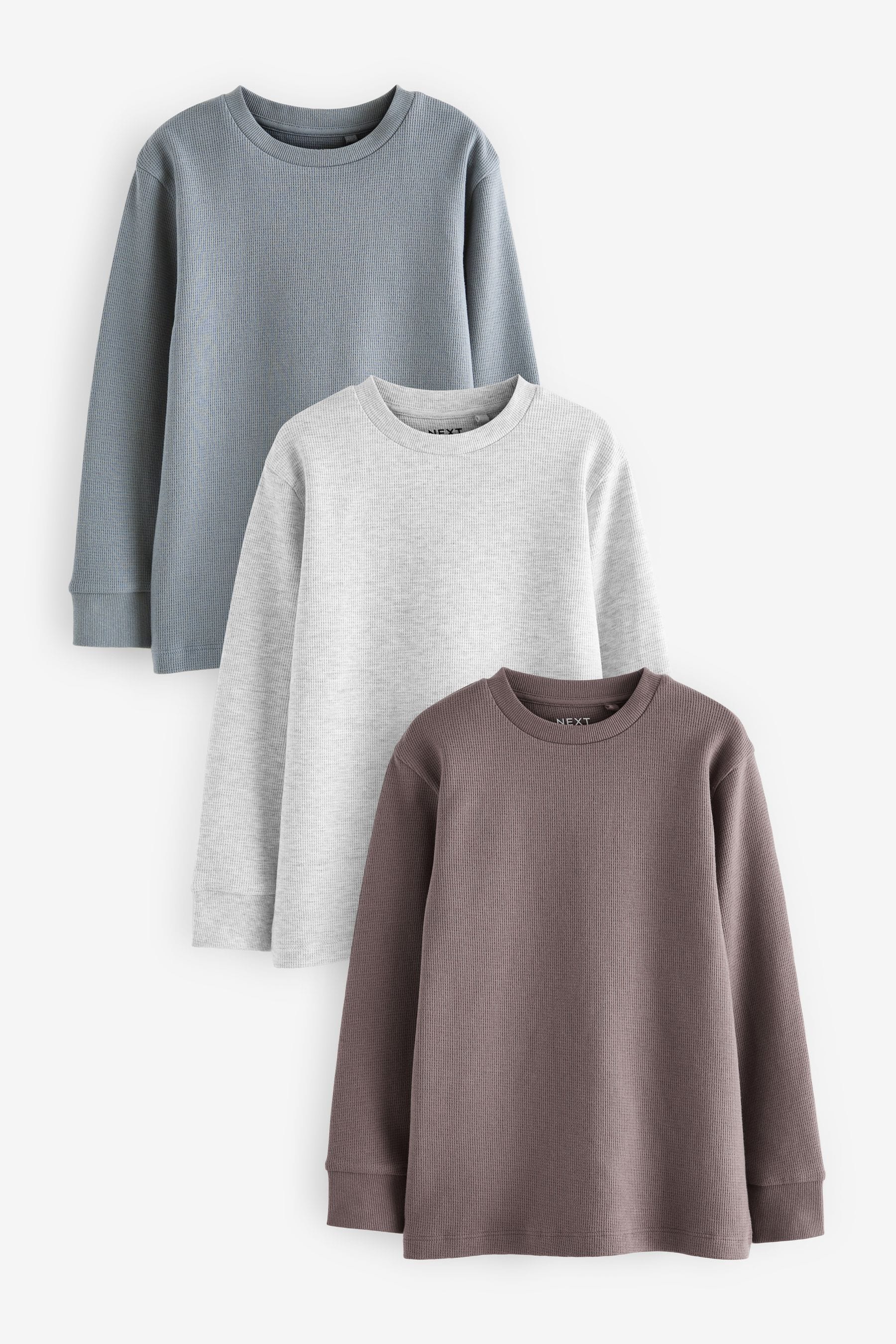 Grey/ Mauve/ Blue Textured Long Sleeve T-Shirts 3 Pack (3-16yrs)