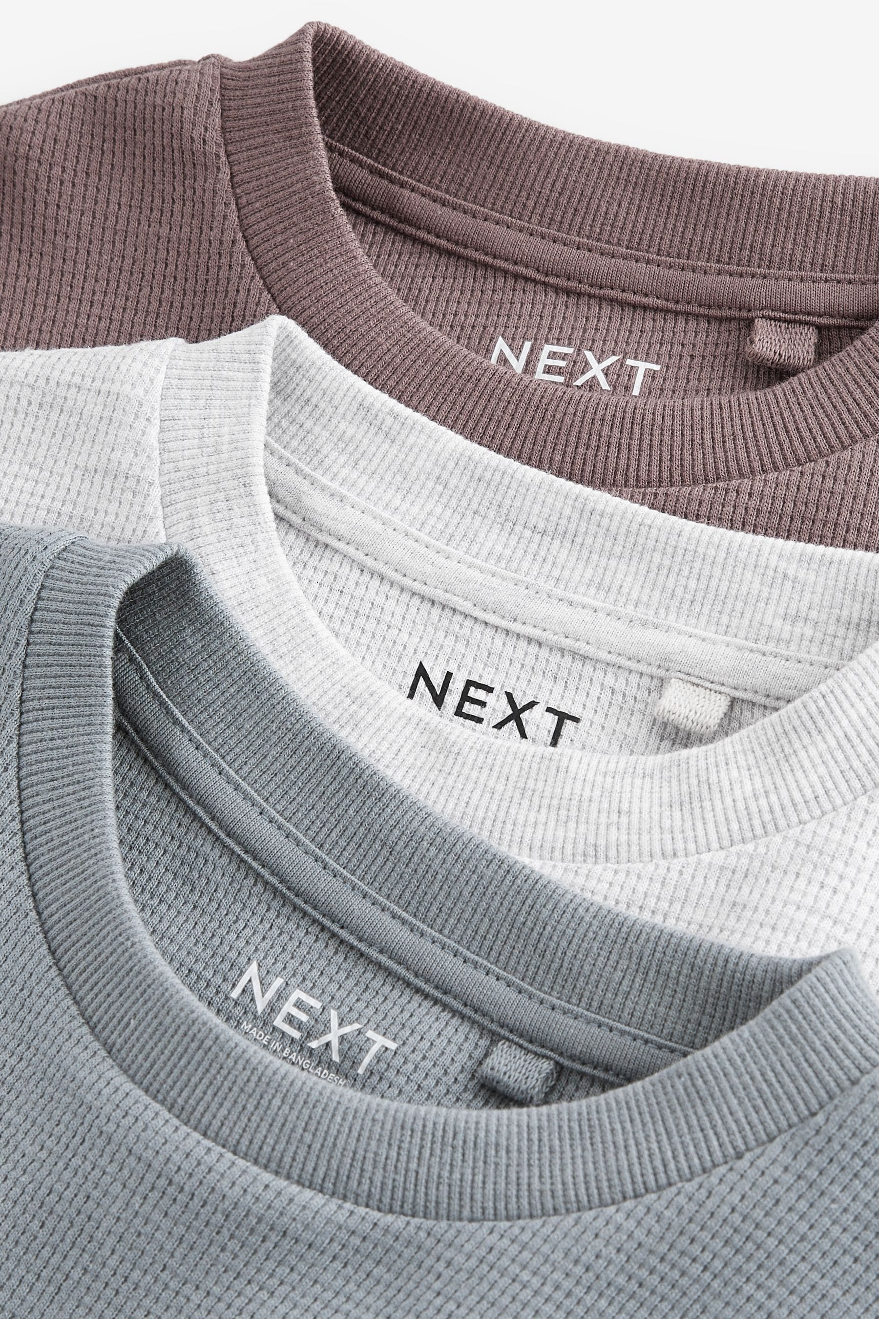 Grey/ Mauve/ Blue Textured Long Sleeve T-Shirts 3 Pack (3-16yrs)