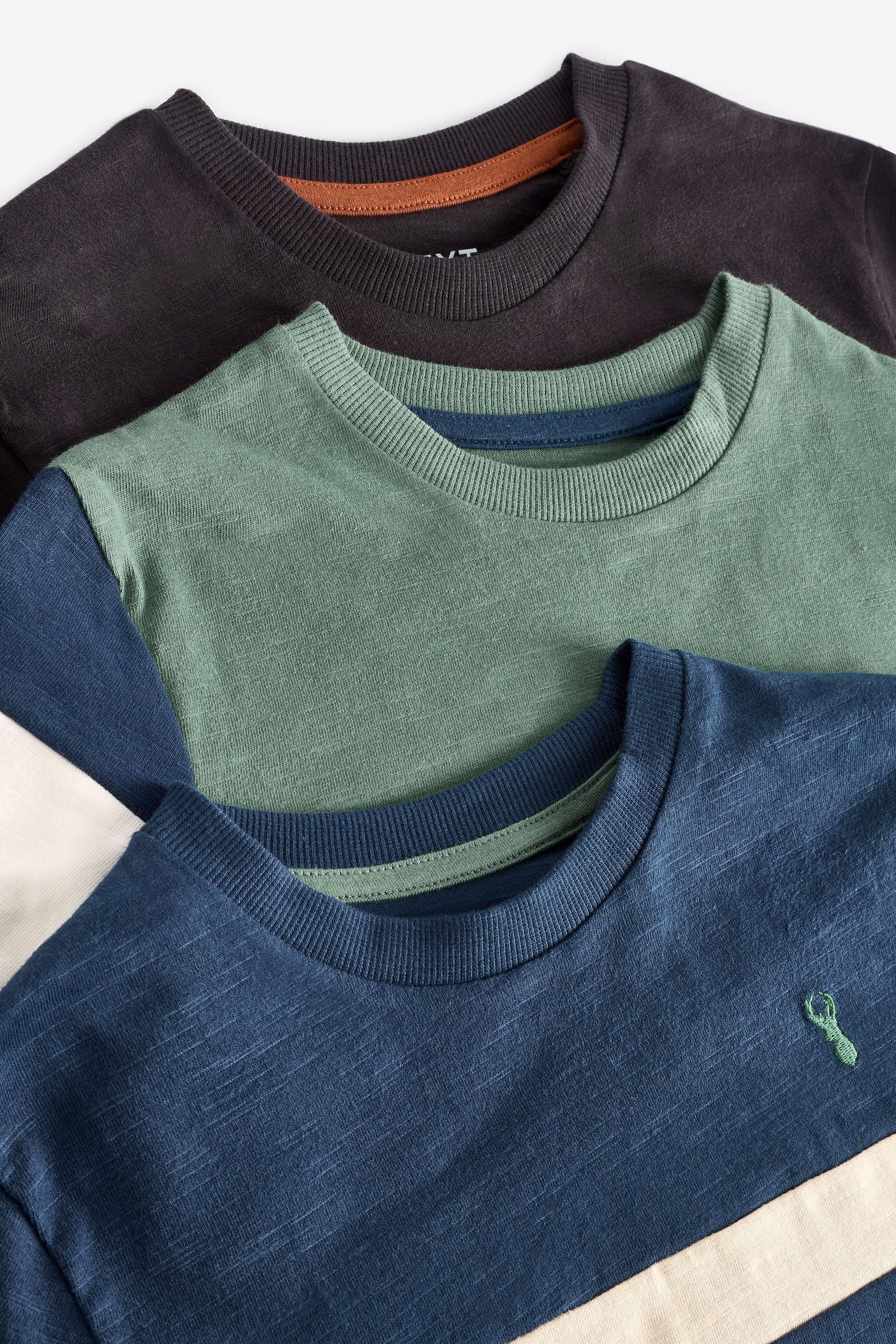 Green/Navy Blue Colourblock 100% Cotton Long Sleeve T-Shirts 3 Pack (3-16yrs)