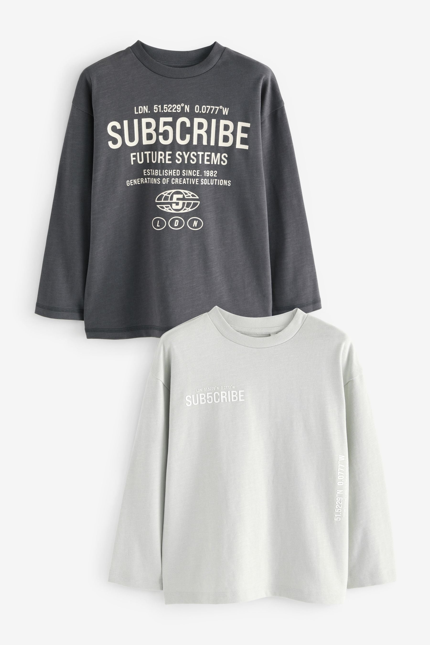 Grey Subscribe Long Sleeve T-Shirts 2 Pack (3-16yrs)