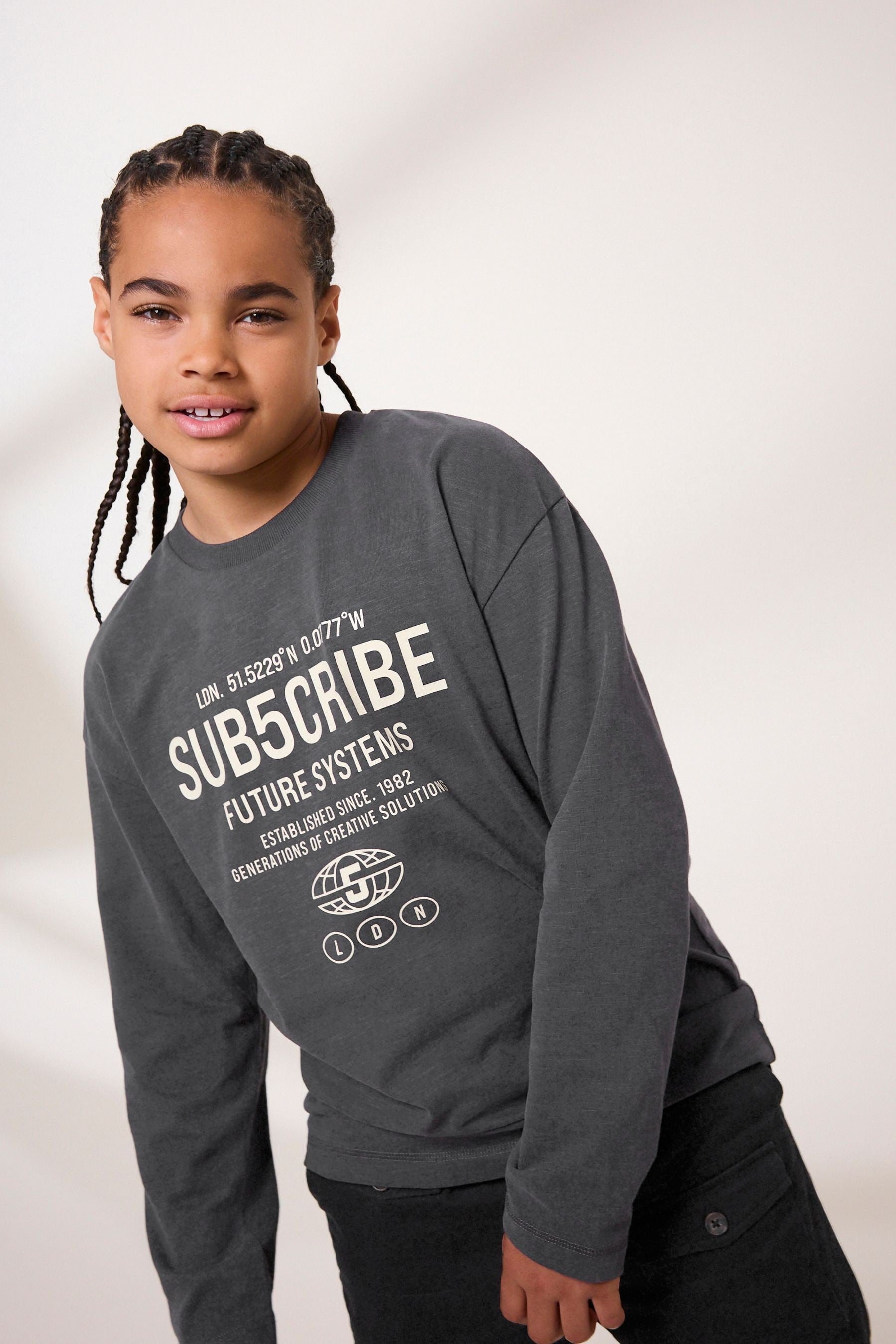 Grey Subscribe Long Sleeve T-Shirts 2 Pack (3-16yrs)