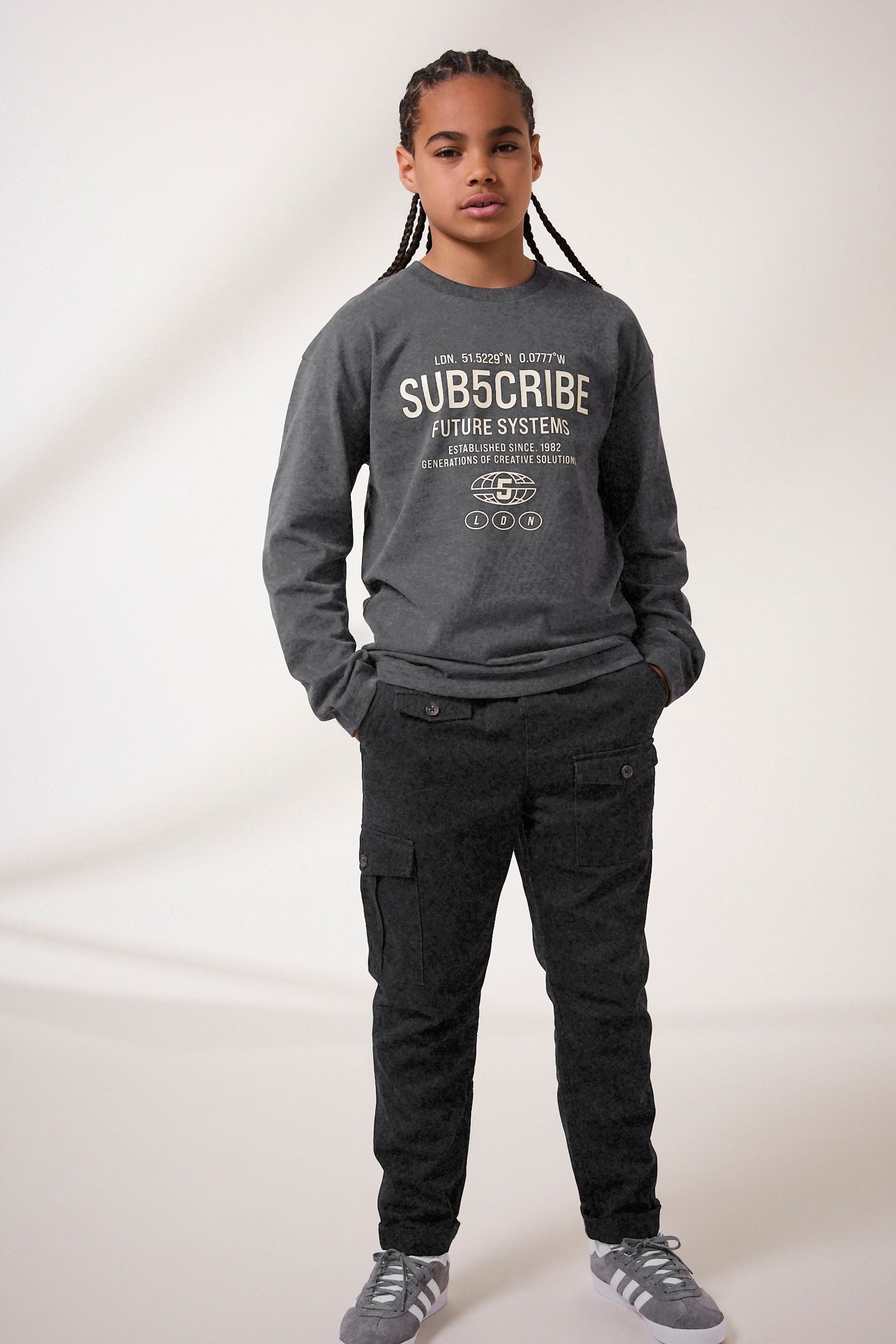 Grey Subscribe Long Sleeve T-Shirts 2 Pack (3-16yrs)